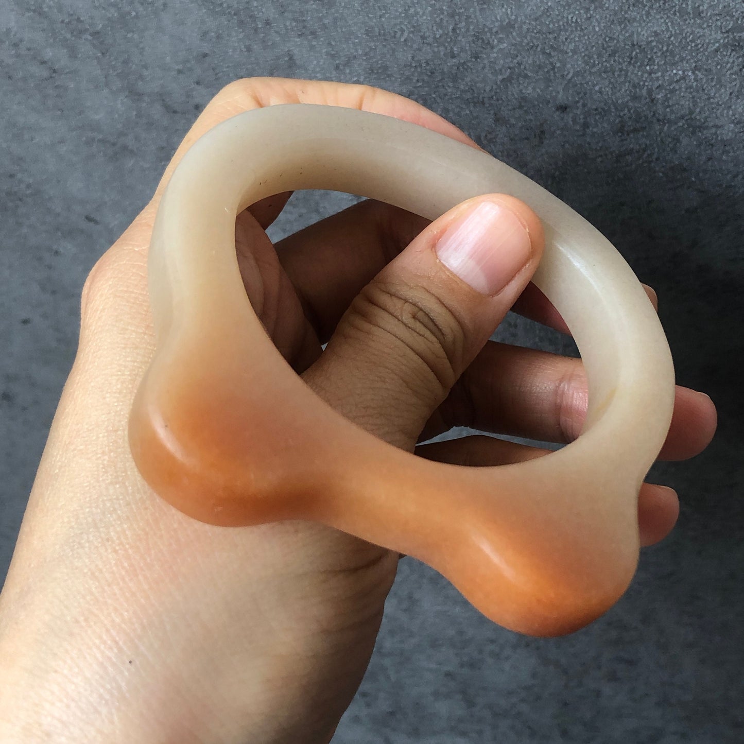 54mm Custom Size Natural SheTaicui jade (Quartzite) Carved Kitten Cat Ears Bangle Bracelet | Caramel Toast | Gradient Coral | Crystal