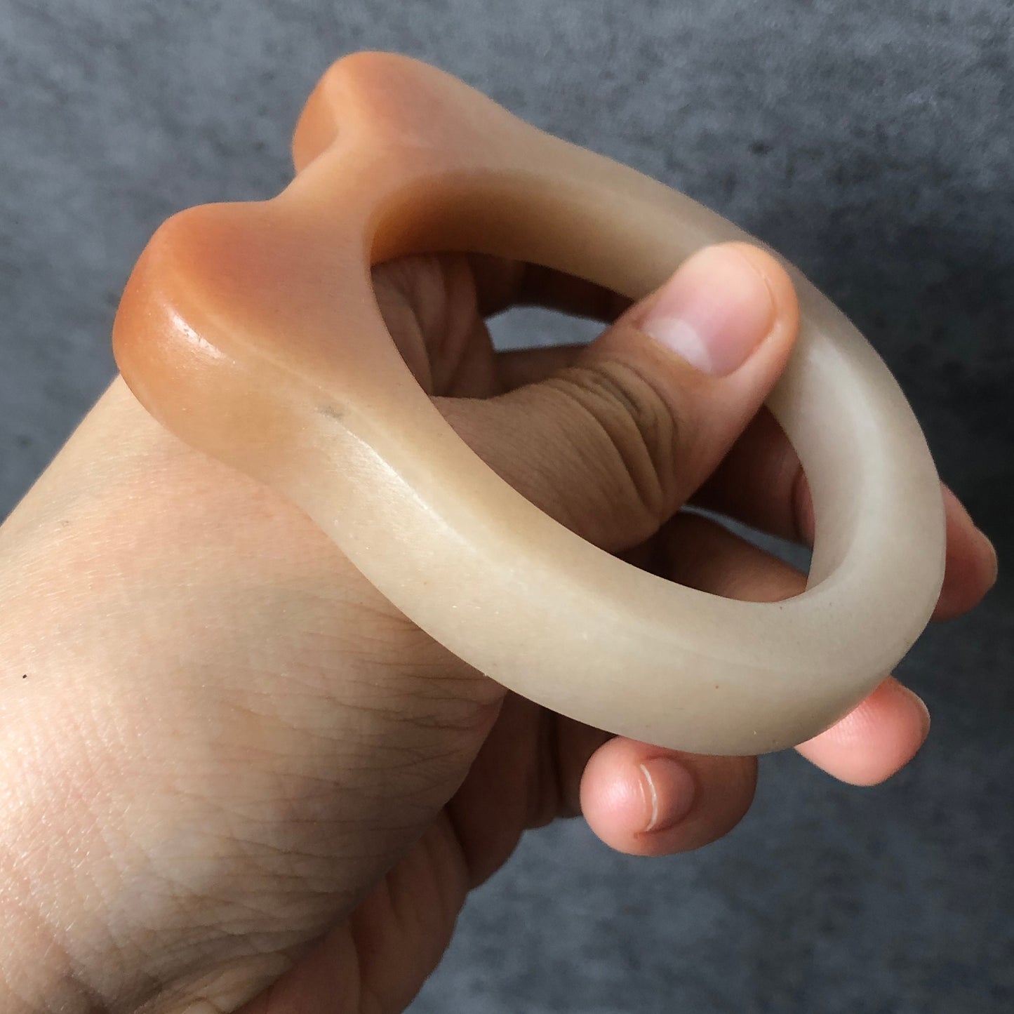 54mm Custom Size Natural SheTaicui jade (Quartzite) Carved Kitten Cat Ears Bangle Bracelet | Caramel Toast | Gradient Coral | Crystal