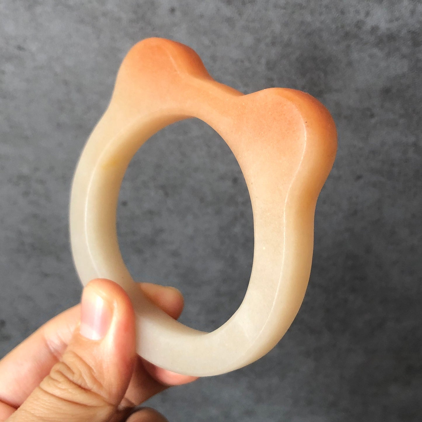 54mm Custom Size Natural SheTaicui jade (Quartzite) Carved Kitten Cat Ears Bangle Bracelet | Caramel Toast | Gradient Coral | Crystal