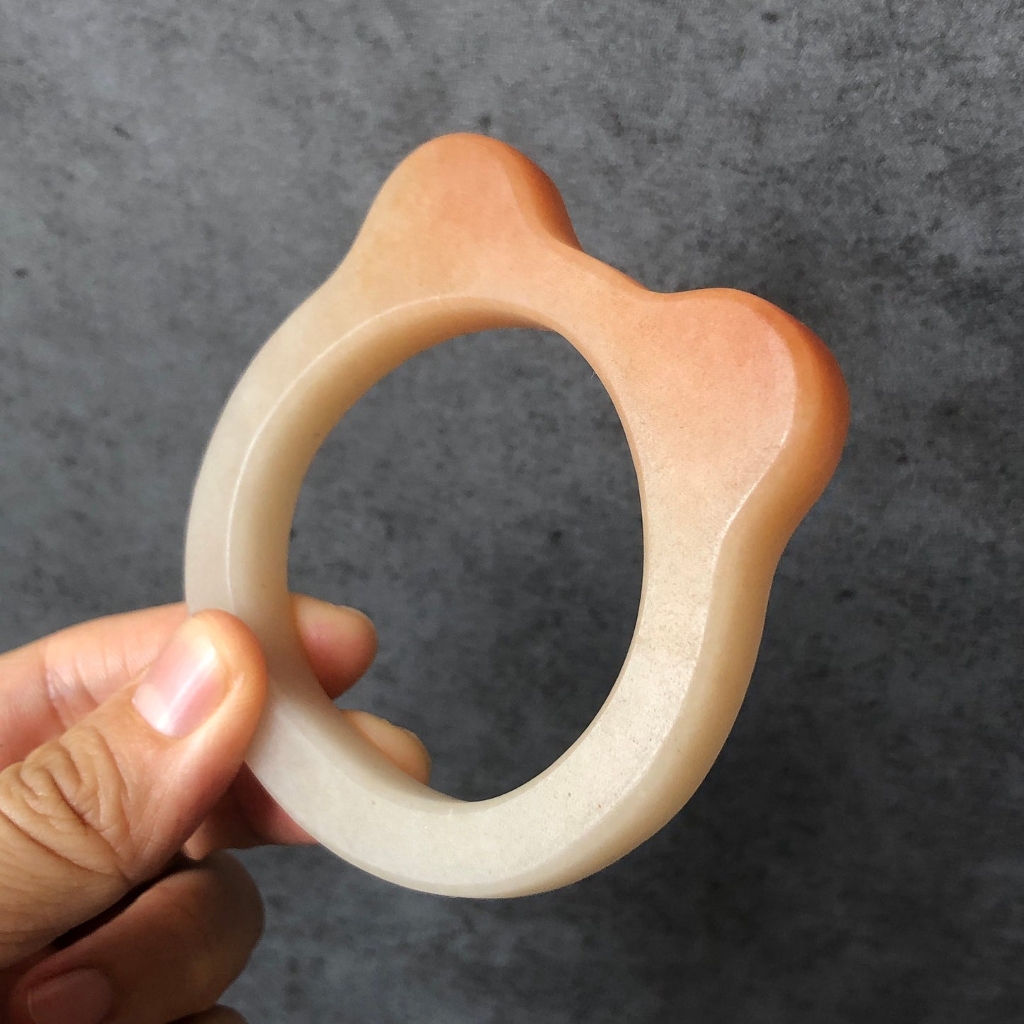 54mm Custom Size Natural SheTaicui jade (Quartzite) Carved Kitten Cat Ears Bangle Bracelet | Caramel Toast | Gradient Coral | Crystal