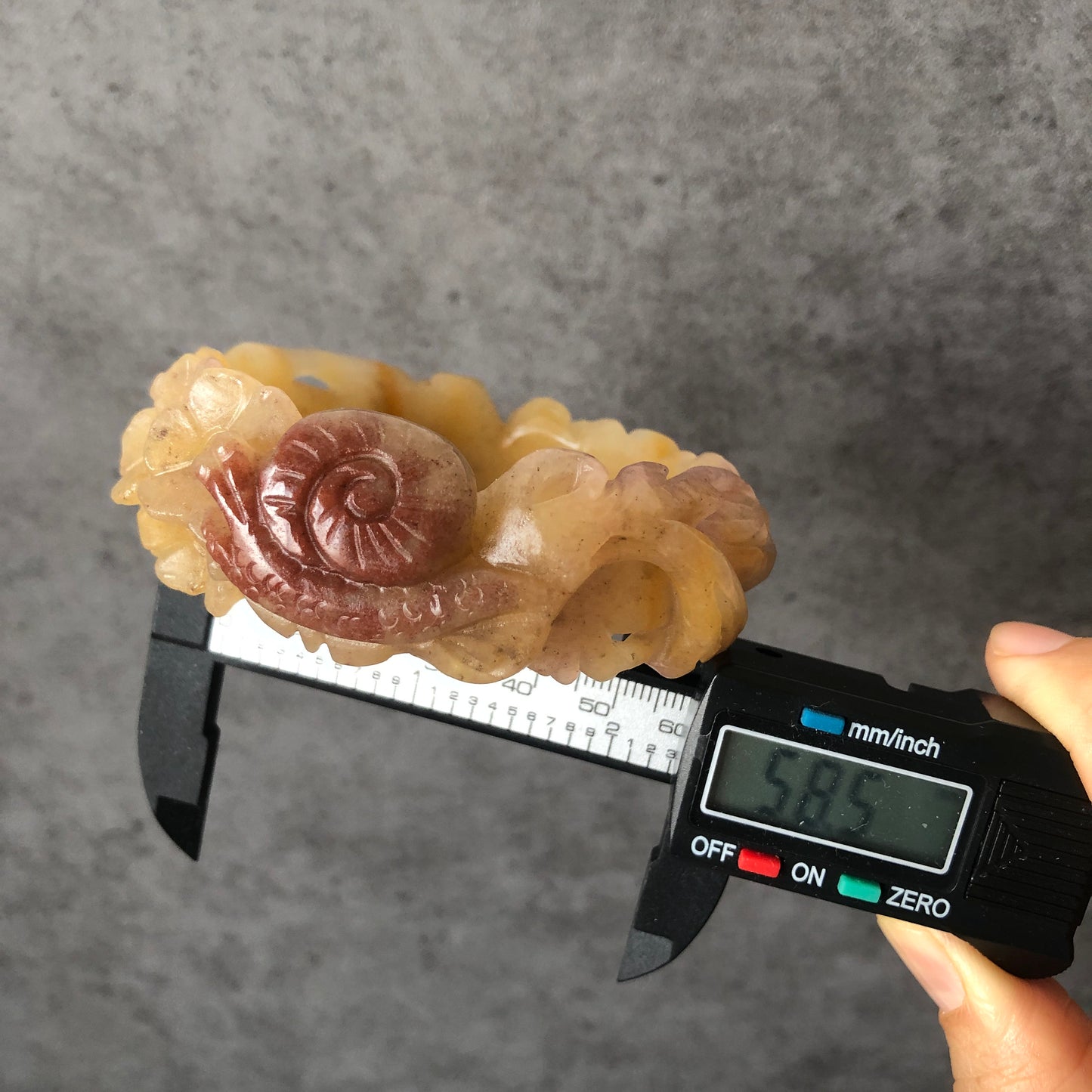 52-66mm Custom Size Natural SheTaiCui Jade (Quartzite) Hand Carved Snail & Flowers Bangle Bracelet | Tri-colour Red Purple Yellow | Crystal
