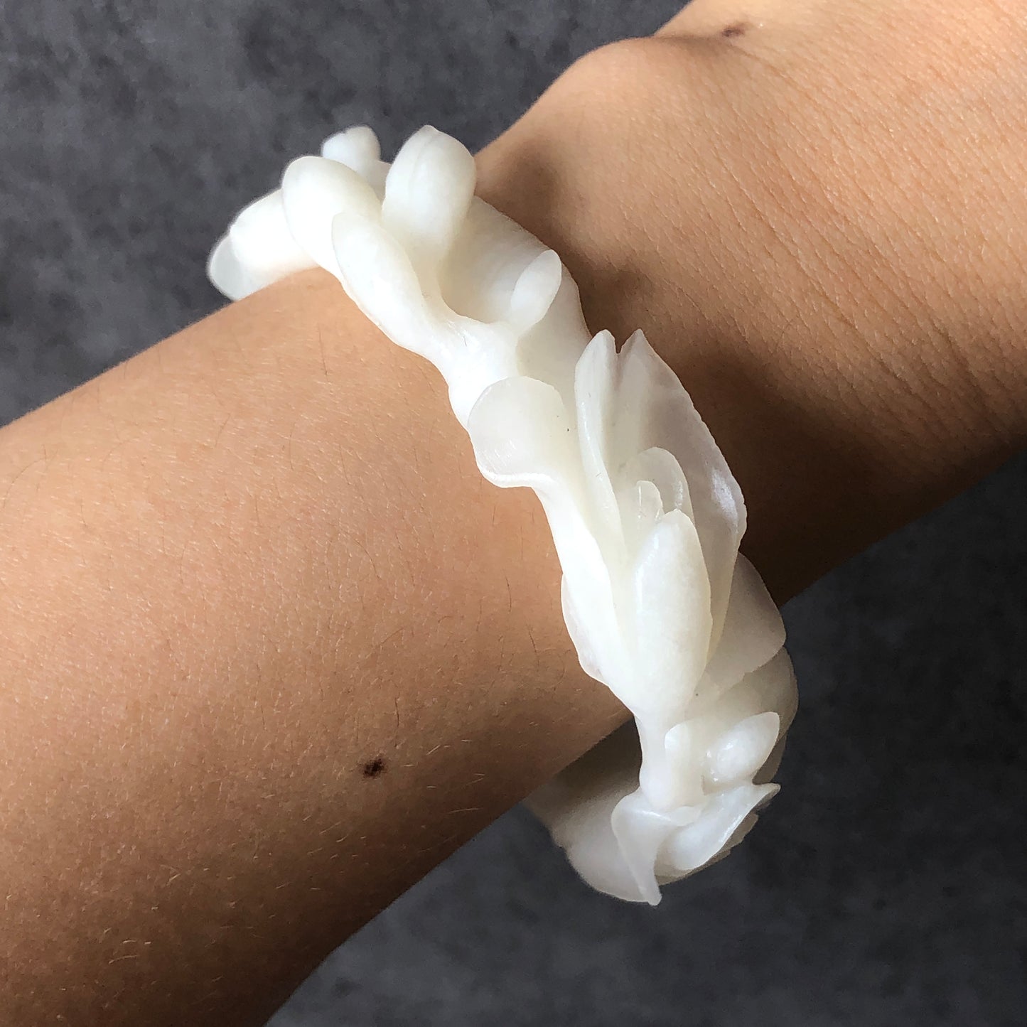 55.7mm Custom Size Natural Xiu Jade Serpentine Hand Carved Yulan flowers Bangle and Ring Set| Bangle | Crystal Stone Gemstone