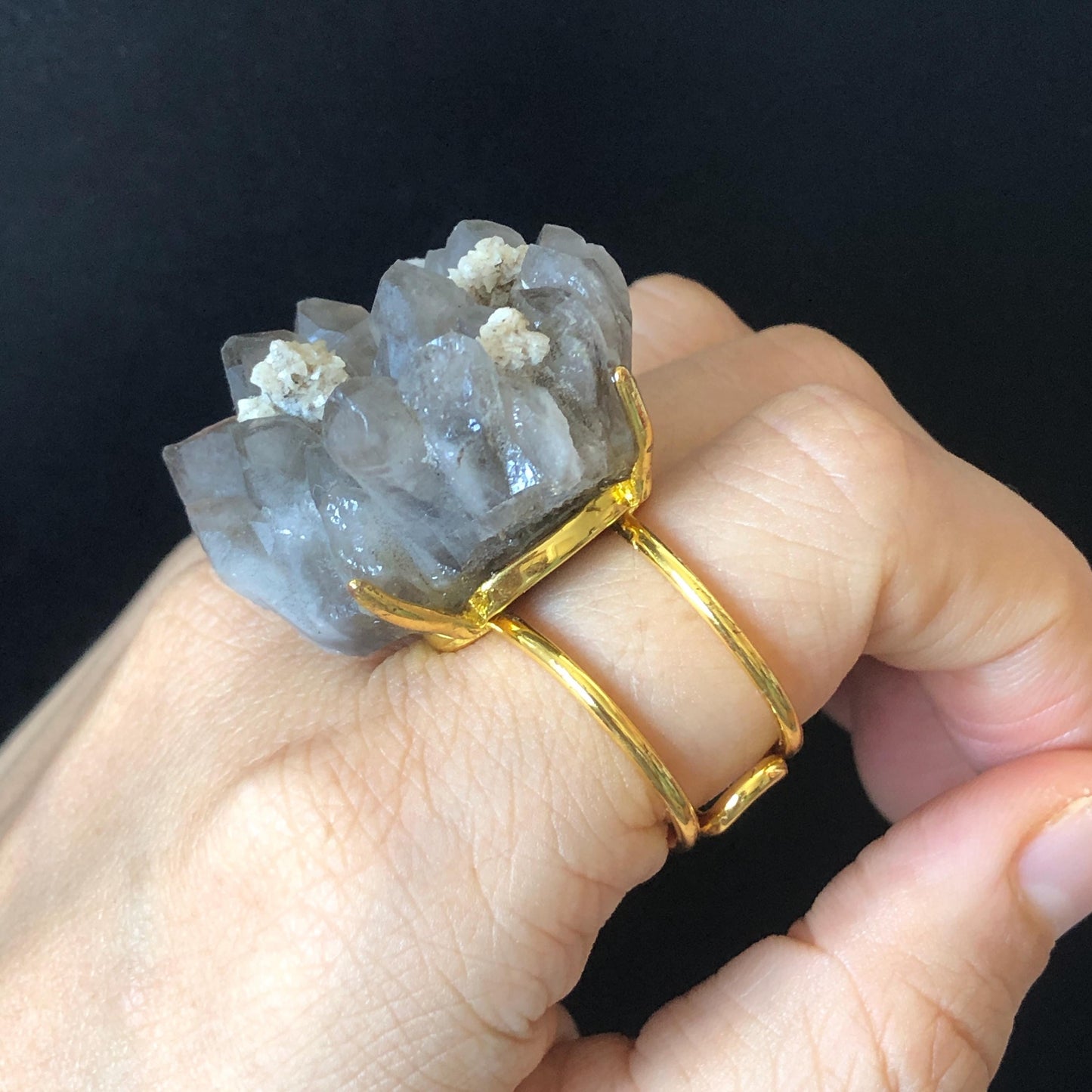 Raw Smoky Quartz Ring, Raw Stone Ring Big Crystal Ring, Large Quartz Statement Ring, Raw Mineral Ring, Chunky Irregular ring gift for her, huge cocktail ring, Birthstone Gemstone Ring for men, gold-plated copper ring, adjustable band ring for women