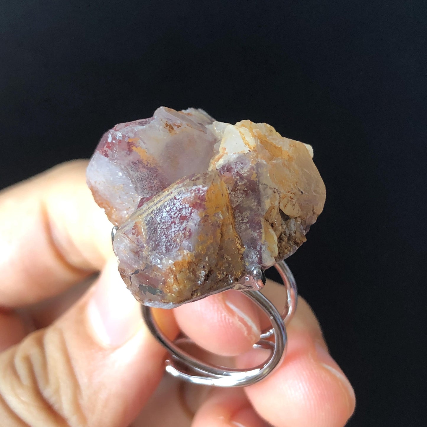 Raw Red Quartz Yellow Sulfur Ring, Raw Stone Ring Big Crystal Ring Raw Minerals, Large Statement Ring, Chunky Irregular Ring, Passion Stone, silver plated copper ring, Birthstone Ring Gift for him and her, Huge Cocktail Ring,Large Quartz Ring, Zodiac