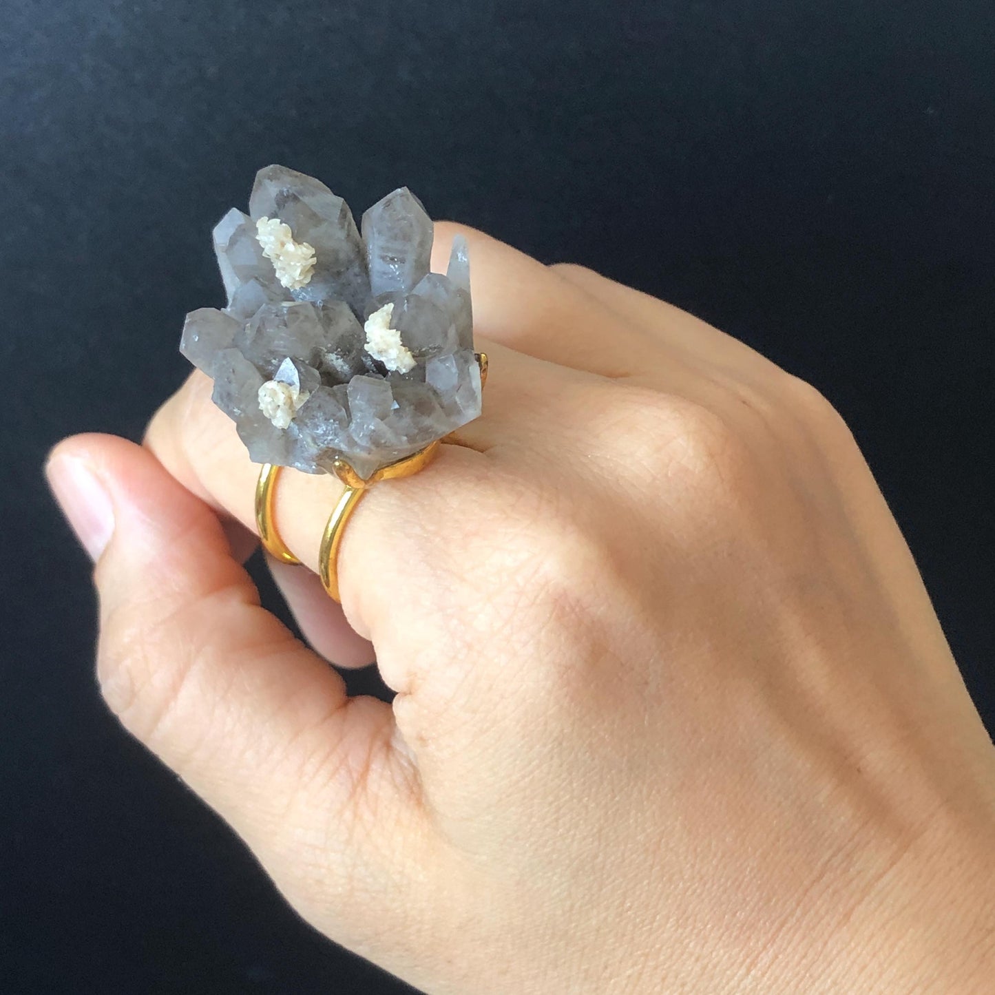 Raw Smoky Quartz Ring, Raw Stone Ring Big Crystal Ring, Large Quartz Statement Ring, Raw Mineral Ring, Chunky Irregular ring gift for her, huge cocktail ring, Birthstone Gemstone Ring for men, gold-plated copper ring, adjustable band ring for women