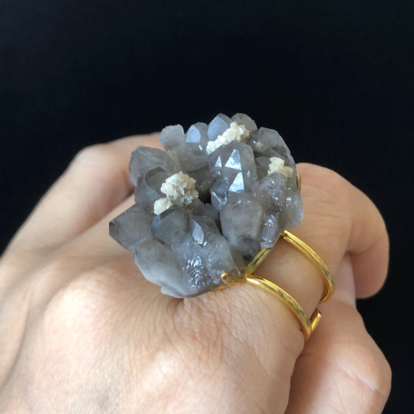Raw Smoky Quartz Ring, Raw Stone Ring Big Crystal Ring, Large Quartz Statement Ring, Raw Mineral Ring, Chunky Irregular ring gift for her, huge cocktail ring, Birthstone Gemstone Ring for men, gold-plated copper ring, adjustable band ring for women