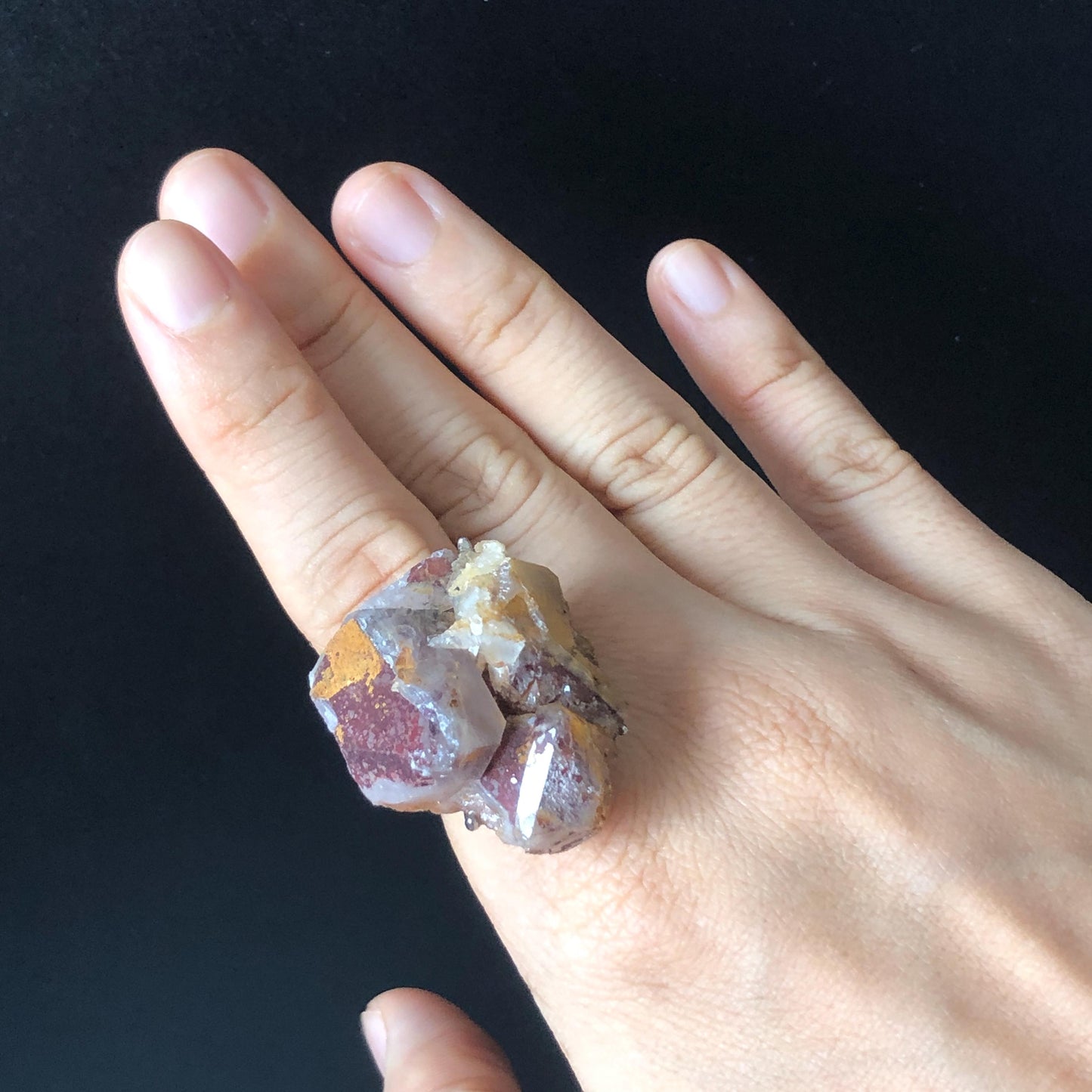 Raw Red Quartz Yellow Sulfur Ring, Raw Stone Ring Big Crystal Ring Raw Minerals, Large Statement Ring, Chunky Irregular Ring, Passion Stone, silver plated copper ring, Birthstone Ring Gift for him and her, Huge Cocktail Ring,Large Quartz Ring, Zodiac