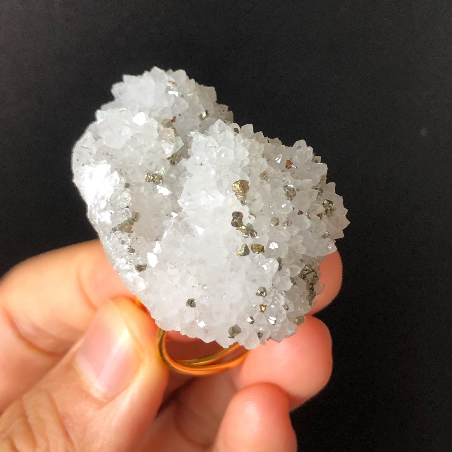 Raw Chalcopyrite and Clear Quartz Crystal Ring | Raw Stone Ring | Abundance Stone | Adjustable Statement Ring | Natural Gemstone Birthstone