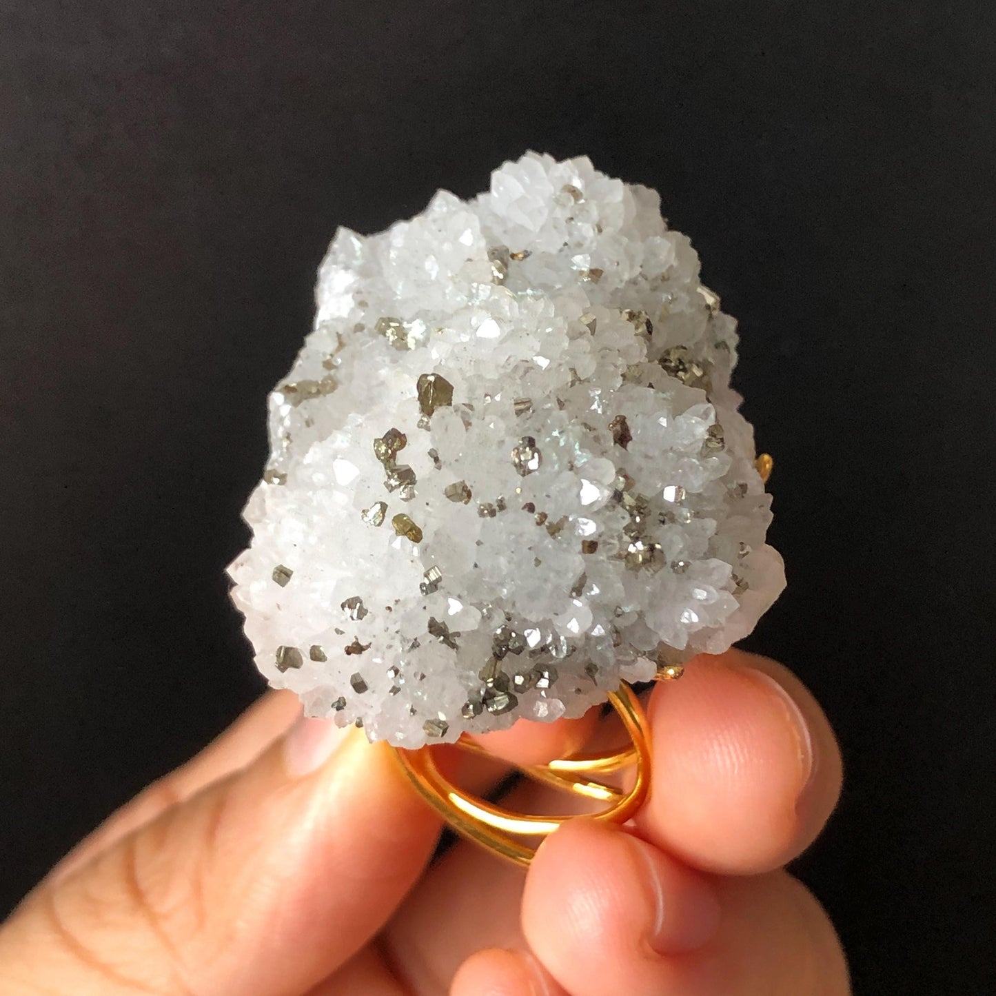 Raw Chalcopyrite and Clear Quartz Crystal Ring | Raw Stone Ring | Abundance Stone | Adjustable Statement Ring | Natural Gemstone Birthstone