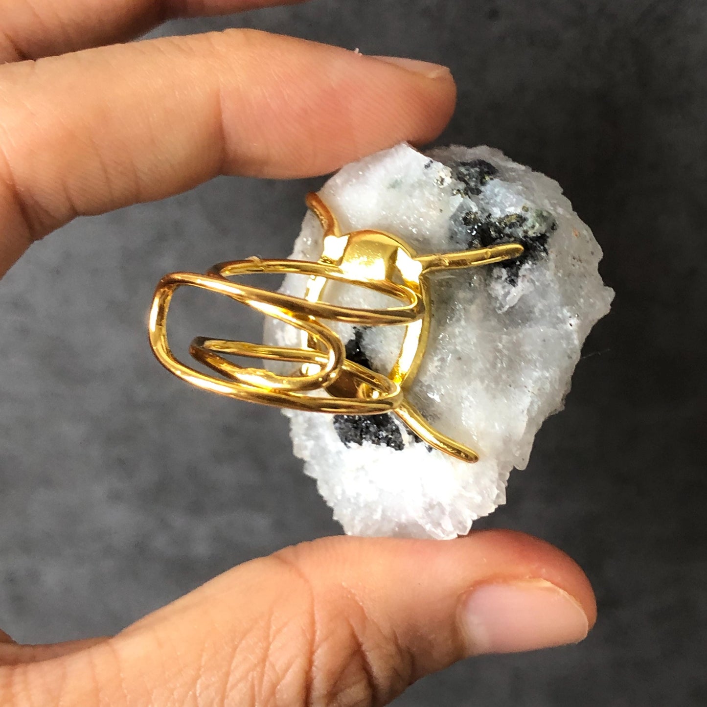 Raw Chalcopyrite and Clear Quartz Crystal Ring | Raw Stone Ring | Abundance Stone | Adjustable Statement Ring | Natural Gemstone Birthstone