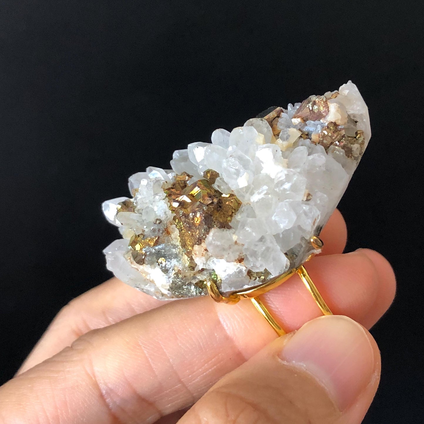 Raw Chalcopyrite and Clear Quartz Crystal Ring | Raw Stone Ring | Abundance Stone | Adjustable Statement Ring | Natural Gemstone Birthstone