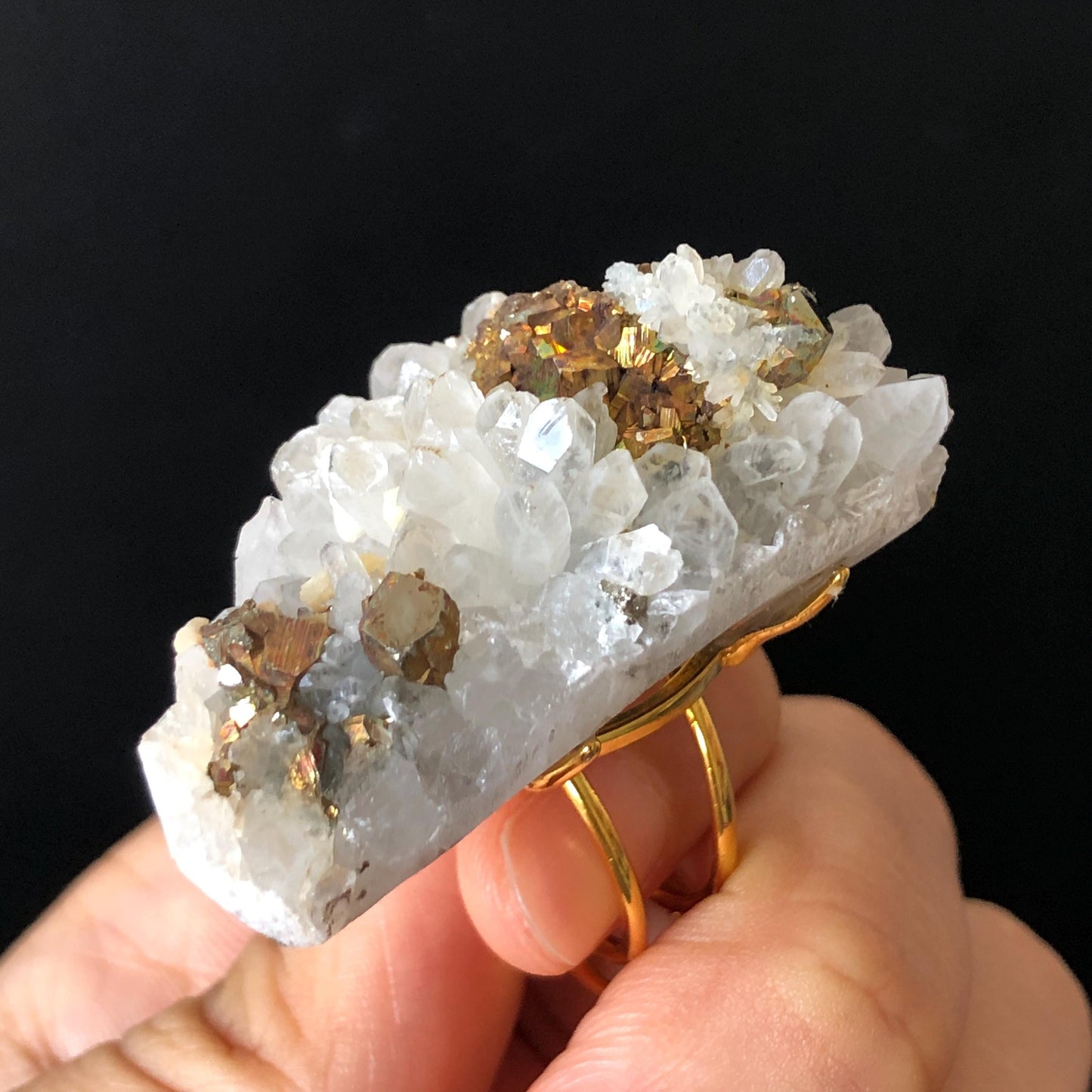 Raw Chalcopyrite and Clear Quartz Crystal Ring | Raw Stone Ring | Abundance Stone | Adjustable Statement Ring | Natural Gemstone Birthstone