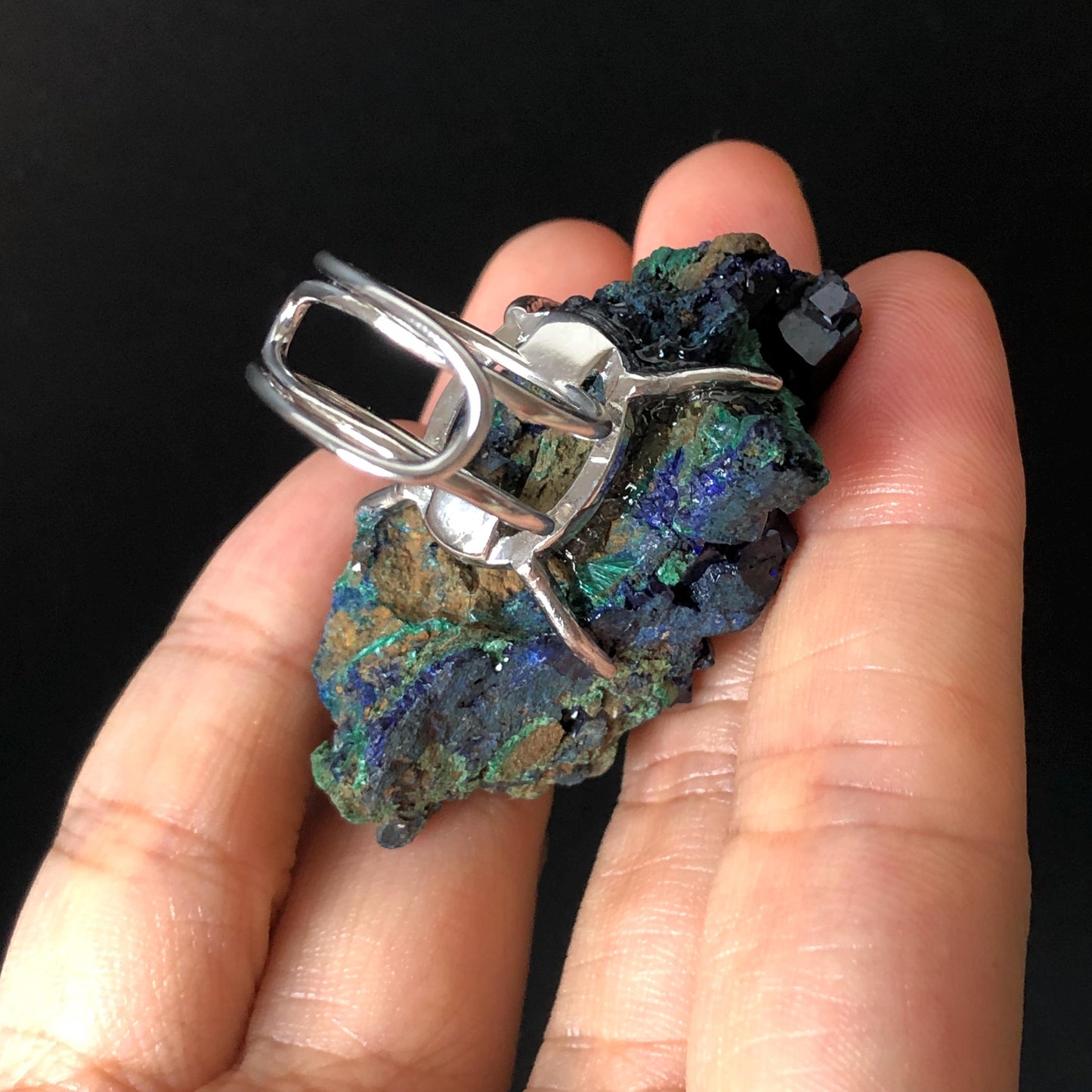 Raw Azurite Malachite Ring, Raw Stone Ring, Raw Crystal Ring, Big Statement Ring, Rough Irregular Chunky Gemstone Ring Gift for Men and Women, Sparky Shiny Crystal Ring, May Birthstone Ring, Silver Gold plated copper ring, birthday gift for her him