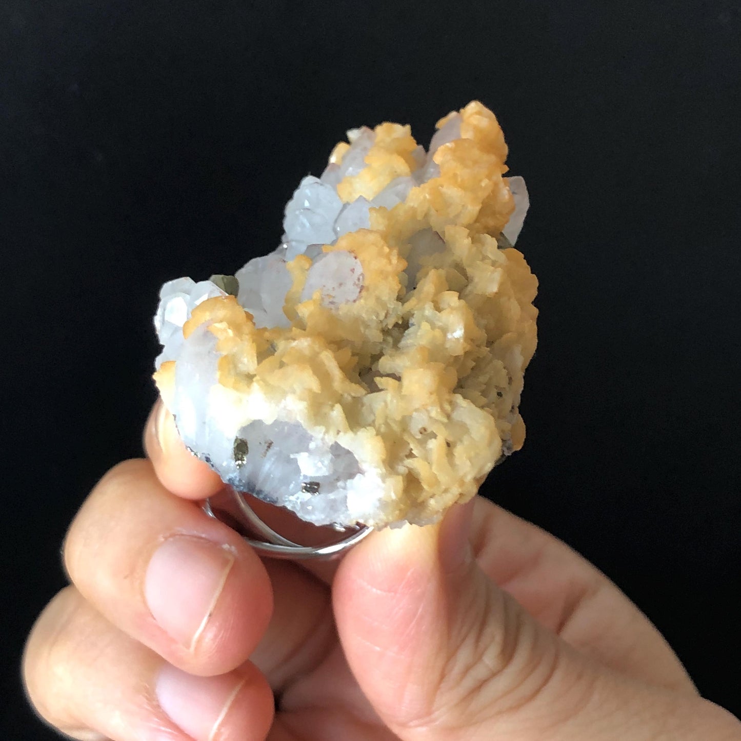Raw Yellow Dolomite Chalcopyrite Quartz Ring, Huge Raw Stone Ring massive crystal ring, Large statement ring, oversized gemstone jewelry, Huge Cocktail ring, bold chunky irregular ring gift for men and women, raw mineral ring, silver-plated copper
