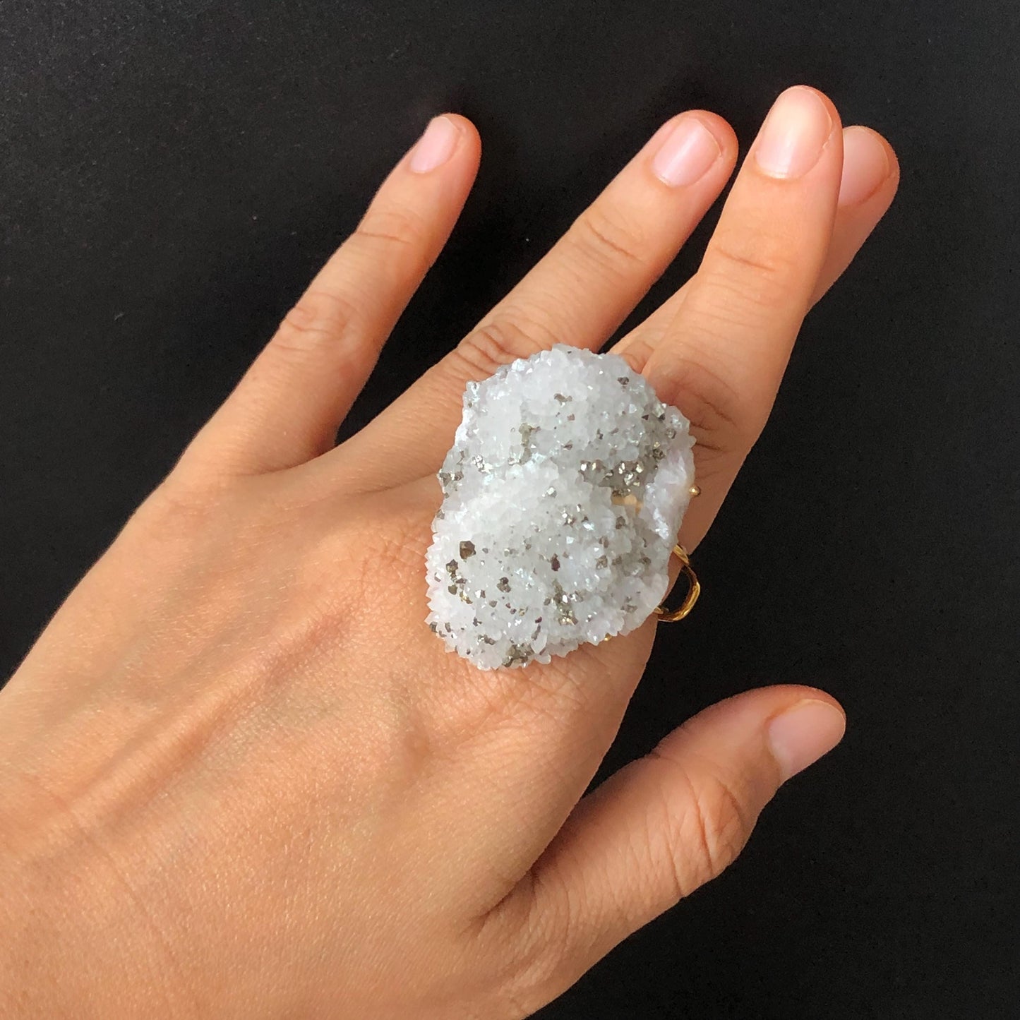 Raw Chalcopyrite and Clear Quartz Crystal Ring | Raw Stone Ring | Abundance Stone | Adjustable Statement Ring | Natural Gemstone Birthstone
