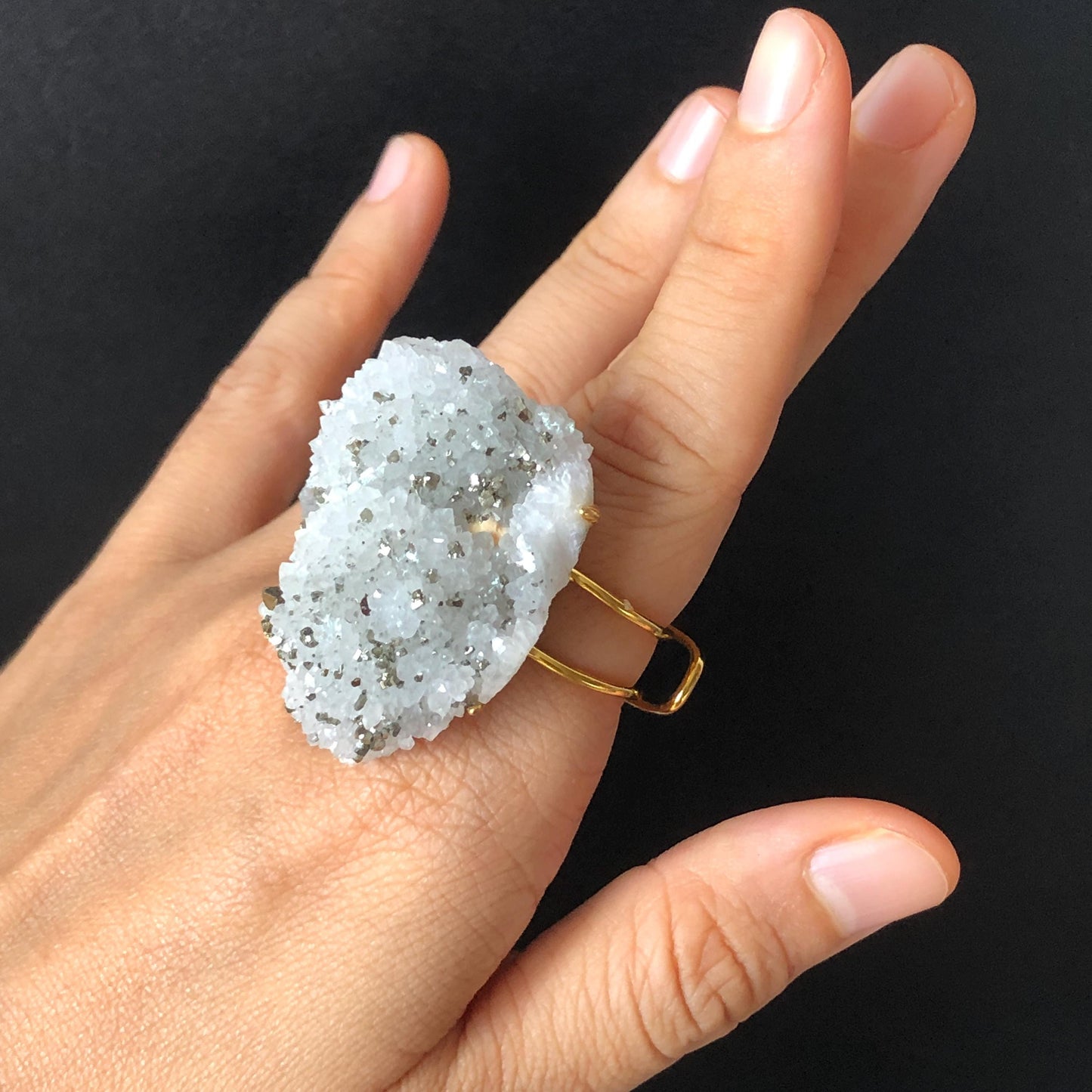 Raw Chalcopyrite and Clear Quartz Crystal Ring | Raw Stone Ring | Abundance Stone | Adjustable Statement Ring | Natural Gemstone Birthstone