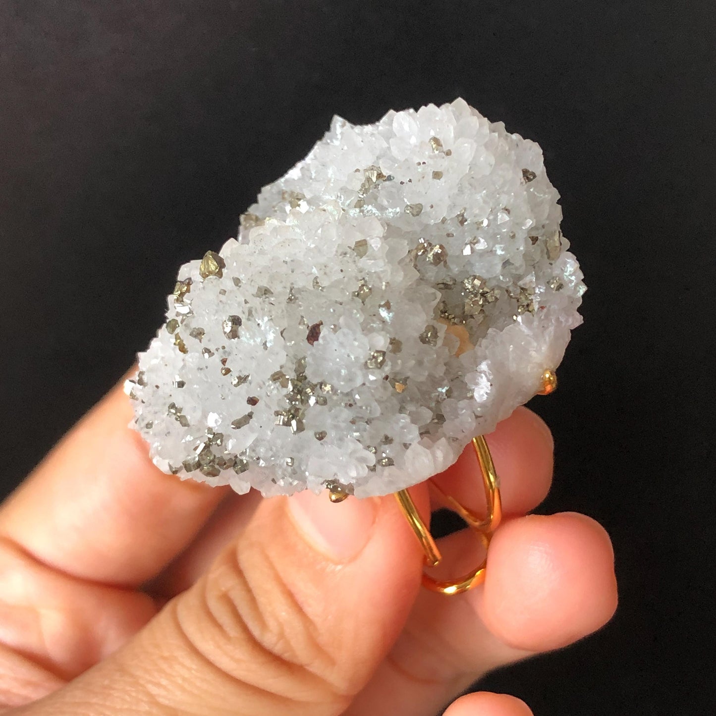Raw Chalcopyrite and Clear Quartz Crystal Ring | Raw Stone Ring | Abundance Stone | Adjustable Statement Ring | Natural Gemstone Birthstone