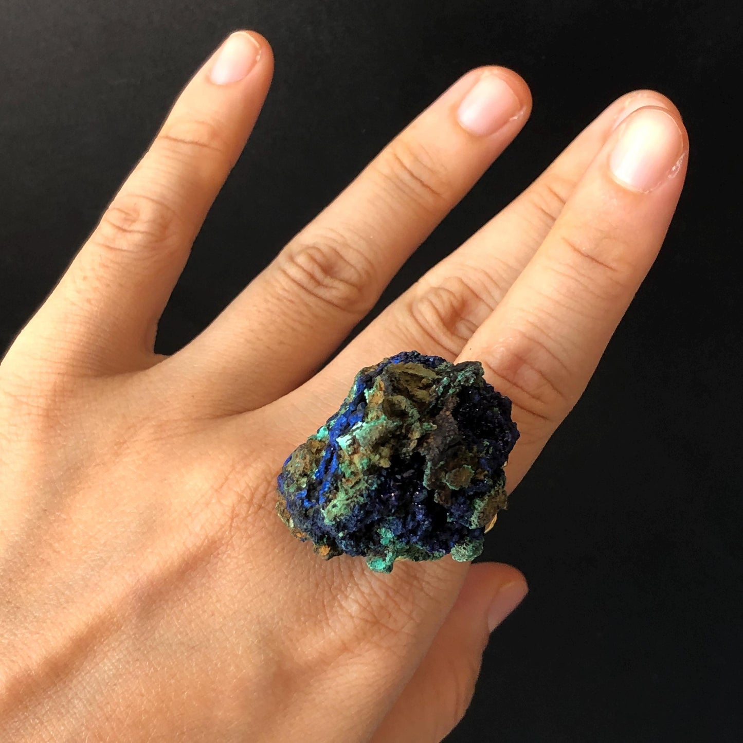 Raw Azurite Malachite Ring, Raw Stone Ring, Raw Crystal Ring, Big Statement Ring, Rough Irregular Chunky Gemstone Ring Gift for Men and Women, Sparky Shiny Crystal Ring, May Birthstone Ring, Silver Gold plated copper ring, birthday gift for her him