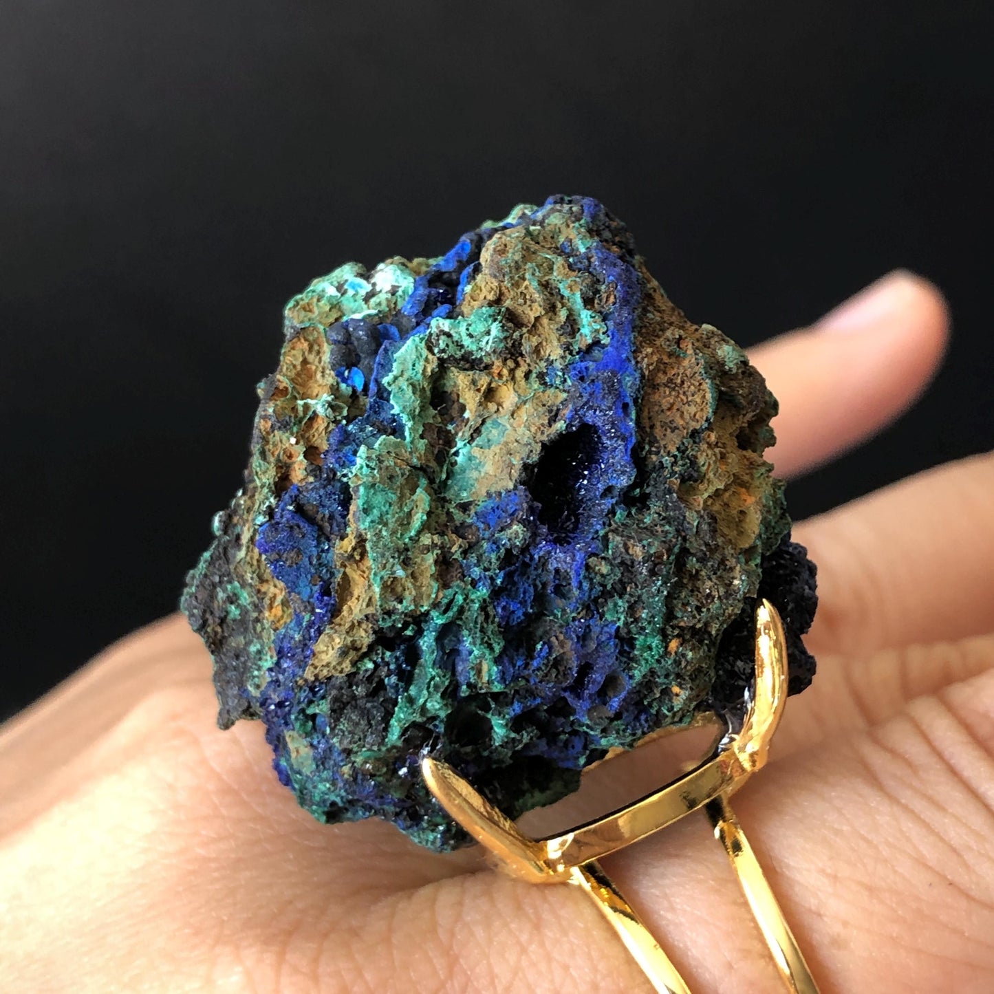 Raw Azurite Malachite Ring, Raw Stone Ring, Raw Crystal Ring, Big Statement Ring, Rough Irregular Chunky Gemstone Ring Gift for Men and Women, Sparky Shiny Crystal Ring, May Birthstone Ring, Silver Gold plated copper ring, birthday gift for her him