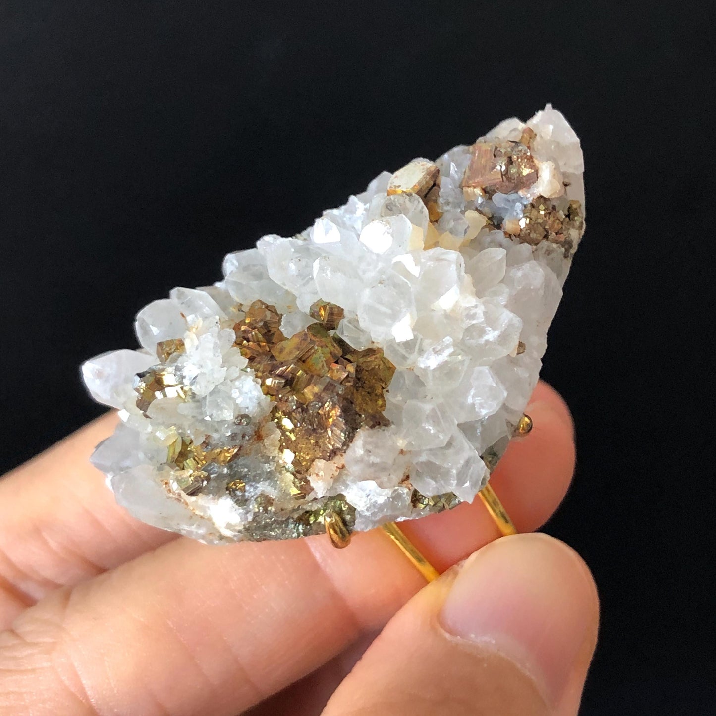 Raw Chalcopyrite and Clear Quartz Crystal Ring | Raw Stone Ring | Abundance Stone | Adjustable Statement Ring | Natural Gemstone Birthstone