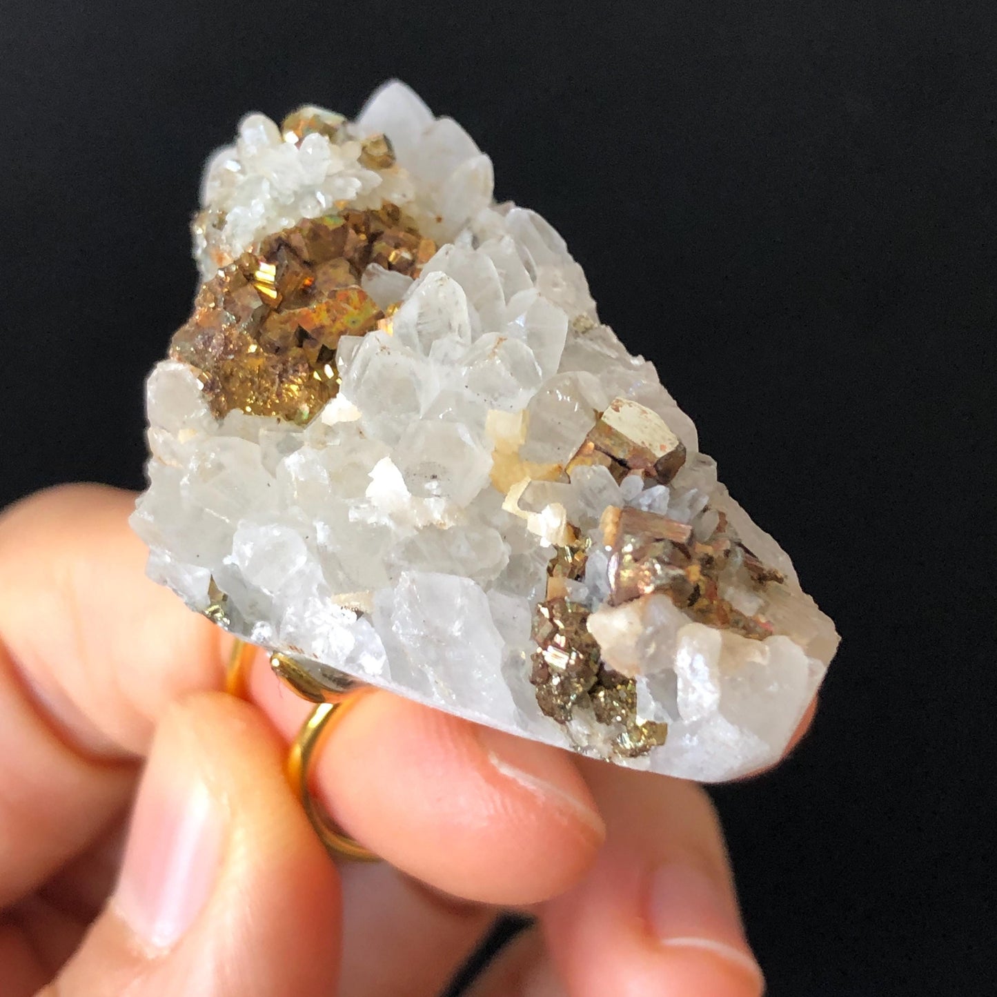 Raw Chalcopyrite and Clear Quartz Crystal Ring | Raw Stone Ring | Abundance Stone | Adjustable Statement Ring | Natural Gemstone Birthstone
