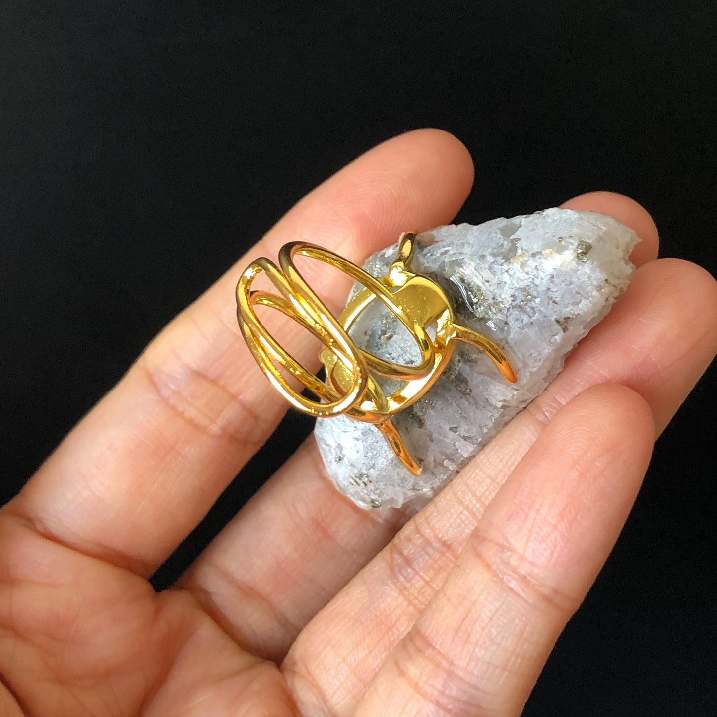 Raw Chalcopyrite and Clear Quartz Crystal Ring | Raw Stone Ring | Abundance Stone | Adjustable Statement Ring | Natural Gemstone Birthstone