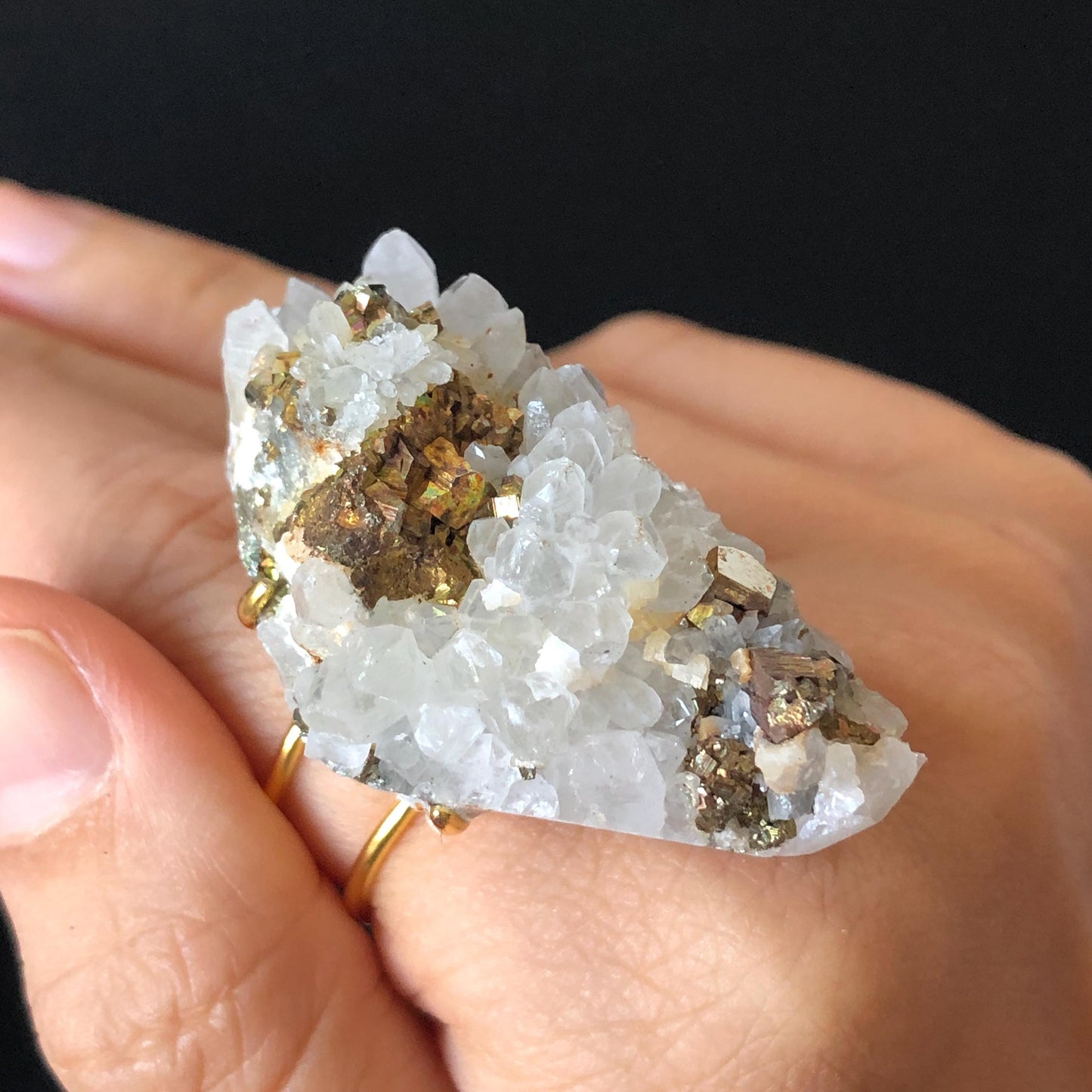 Raw Chalcopyrite and Clear Quartz Crystal Ring | Raw Stone Ring | Abundance Stone | Adjustable Statement Ring | Natural Gemstone Birthstone