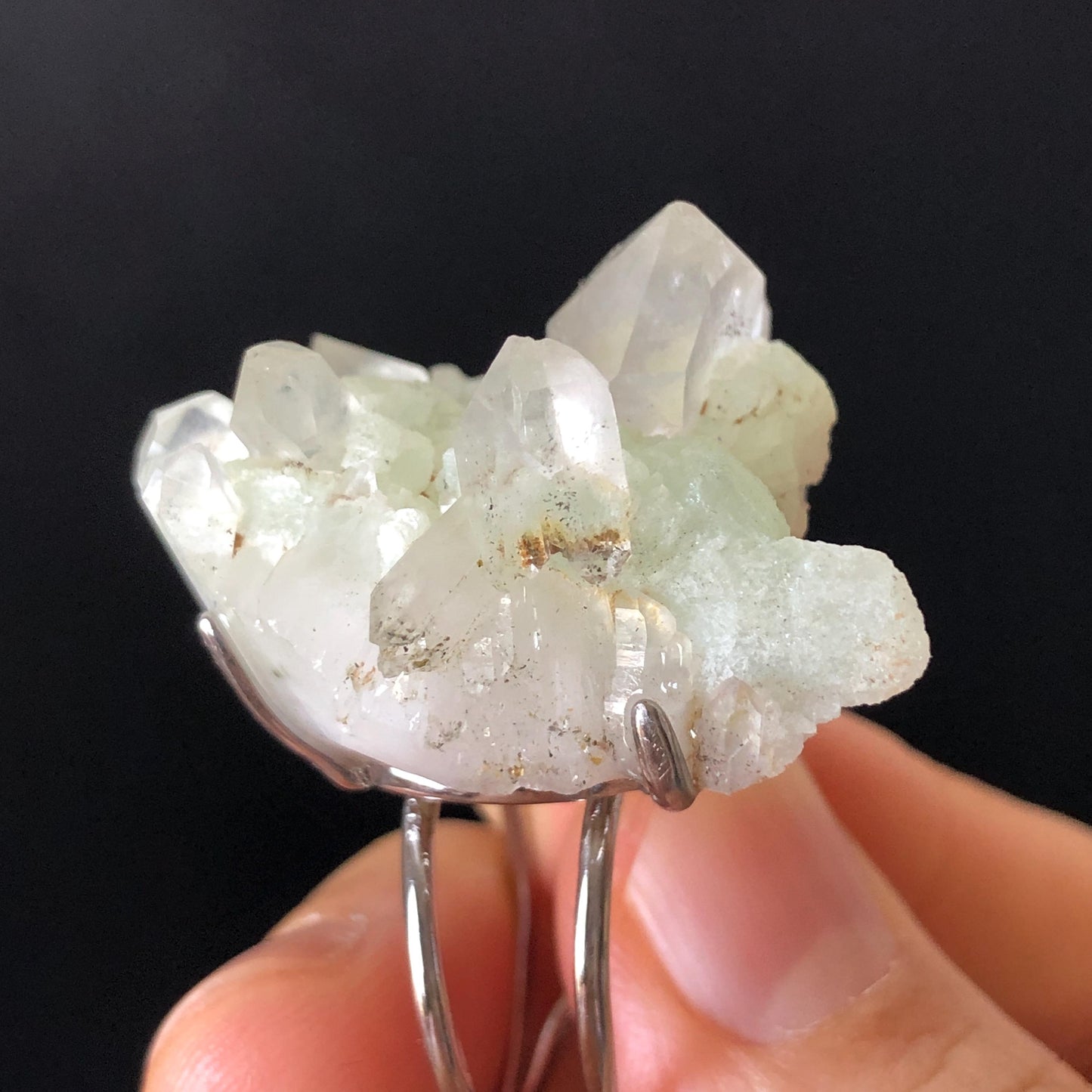Natural Raw Prehnite Clear Quartz Cluster Ring, Green Raw Stone Ring Massive Crystal Ring, Large Statement Ring, Oversized Gemstone Jewelry