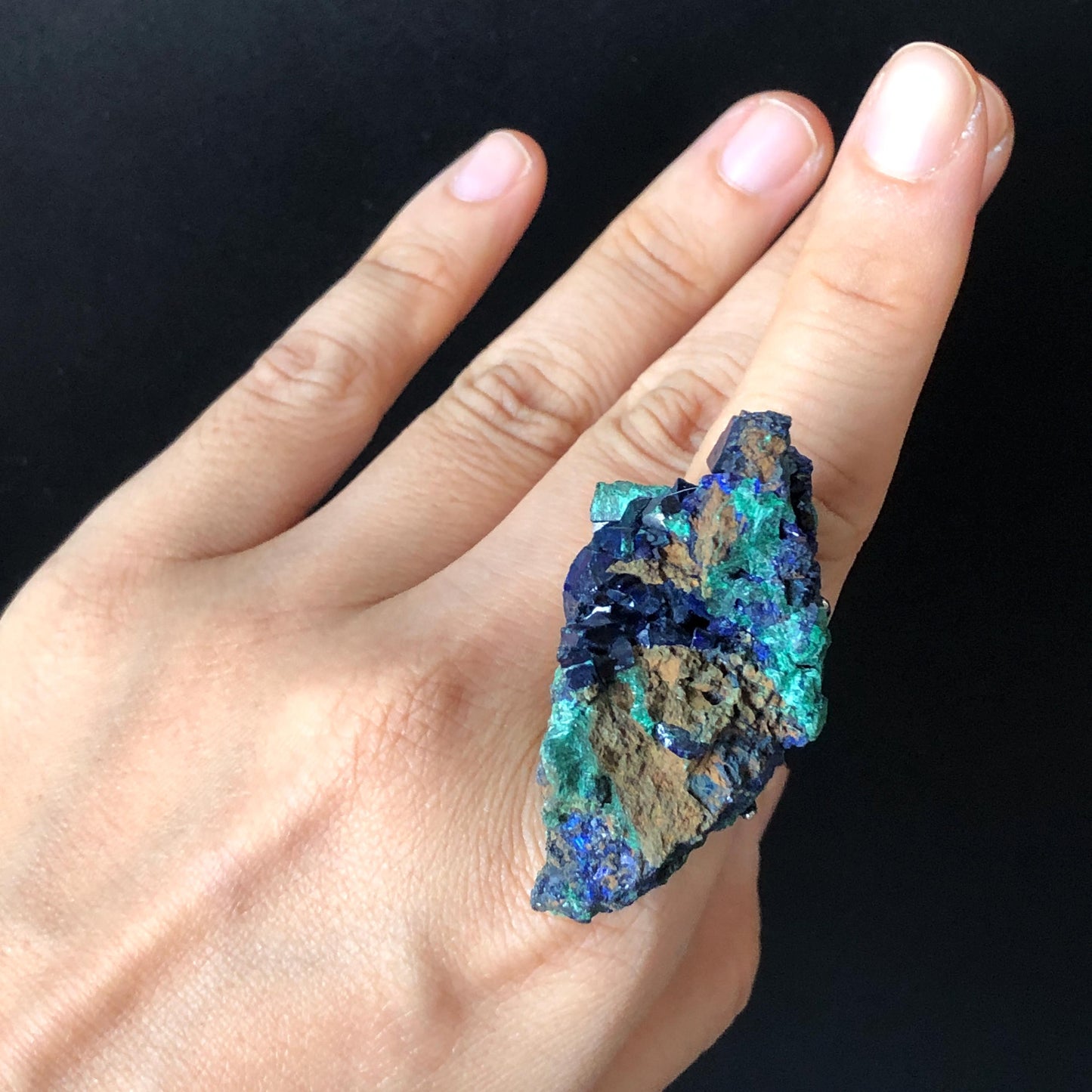 Raw Azurite Malachite Ring, Raw Stone Ring, Raw Crystal Ring, Big Statement Ring, Rough Irregular Chunky Gemstone Ring Gift for Men and Women, Sparky Shiny Crystal Ring, May Birthstone Ring, Silver Gold plated copper ring, birthday gift for her him