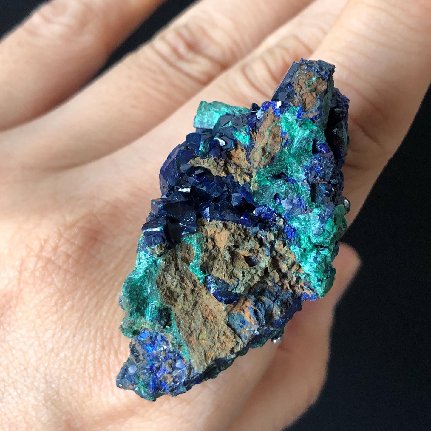 Raw Azurite Malachite Ring, Raw Stone Ring, Raw Crystal Ring, Big Statement Ring, Rough Irregular Chunky Gemstone Ring Gift for Men and Women, Sparky Shiny Crystal Ring, May Birthstone Ring, Silver Gold plated copper ring, birthday gift for her him