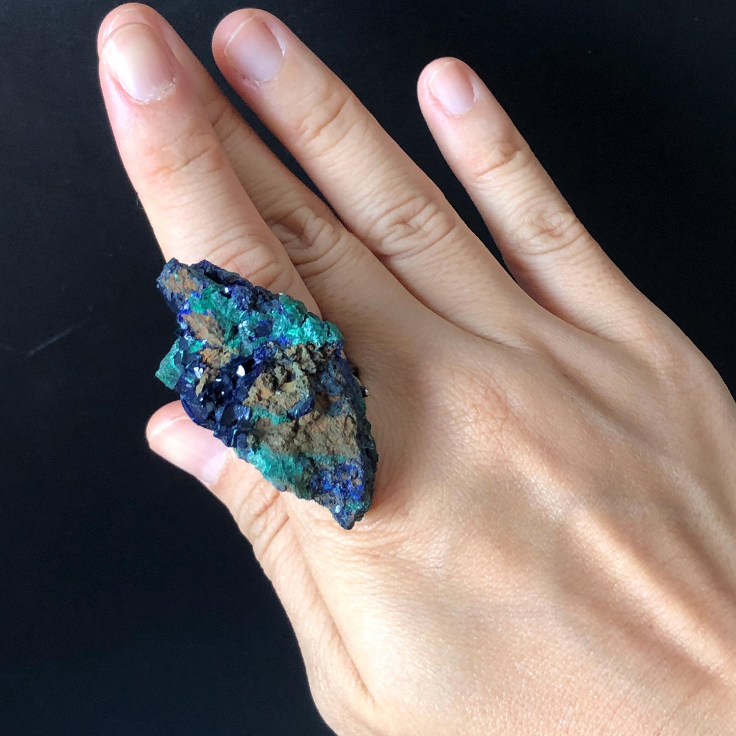 Raw Azurite Malachite Ring, Raw Stone Ring, Raw Crystal Ring, Big Statement Ring, Rough Irregular Chunky Gemstone Ring Gift for Men and Women, Sparky Shiny Crystal Ring, May Birthstone Ring, Silver Gold plated copper ring, birthday gift for her him