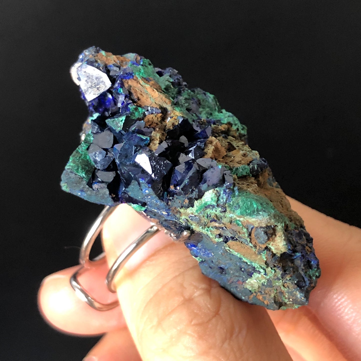 Raw Azurite Malachite Ring, Raw Stone Ring, Raw Crystal Ring, Big Statement Ring, Rough Irregular Chunky Gemstone Ring Gift for Men and Women, Sparky Shiny Crystal Ring, May Birthstone Ring, Silver Gold plated copper ring, birthday gift for her him