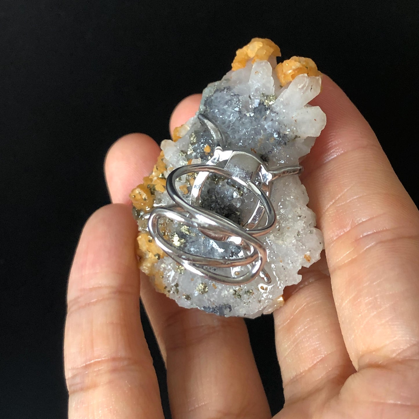 Raw Yellow Dolomite Chalcopyrite Quartz Ring, Huge Raw Stone Ring massive crystal ring, Large statement ring, oversized gemstone jewelry, Huge Cocktail ring, bold chunky irregular ring gift for men and women, raw mineral ring, silver-plated copper