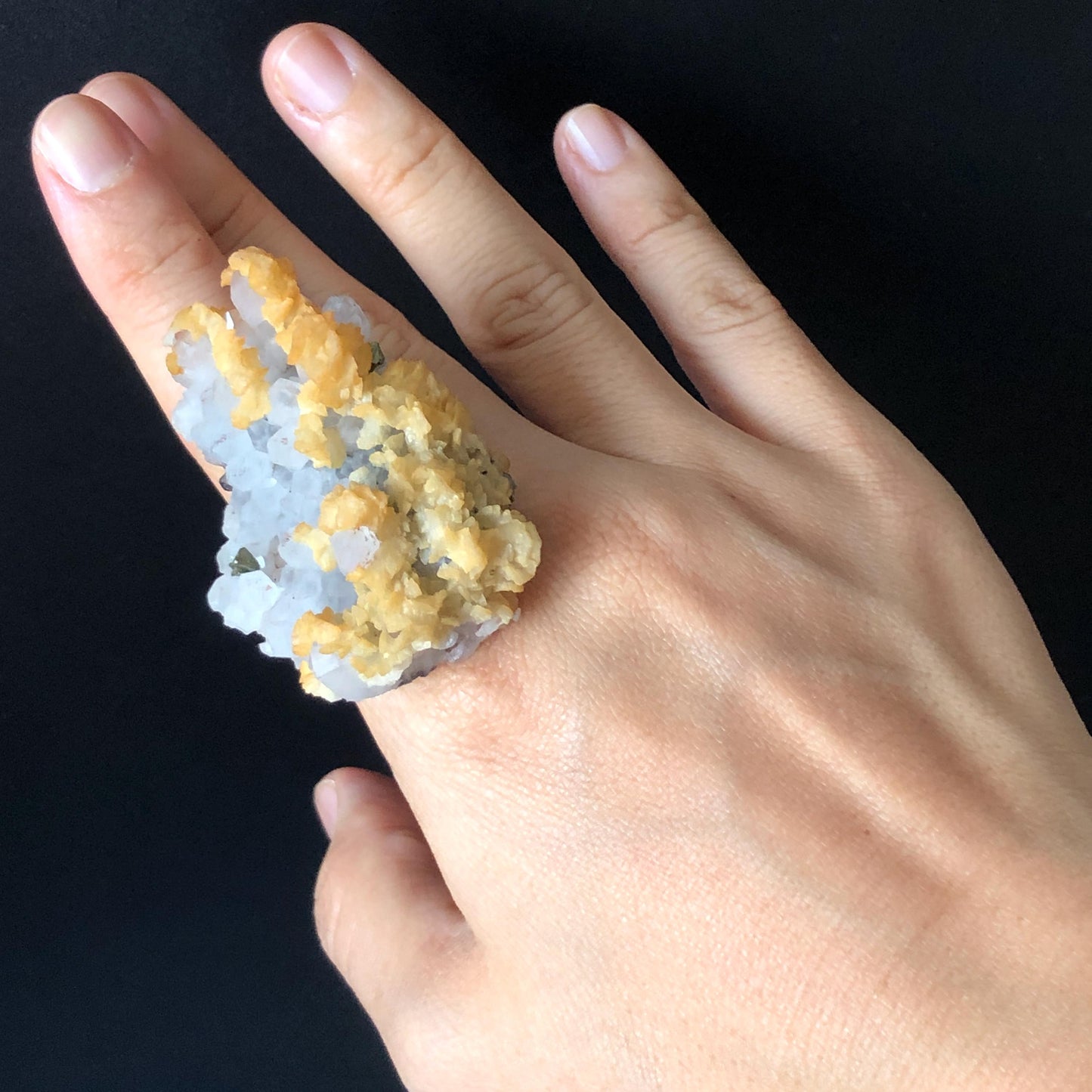 Raw Yellow Dolomite Chalcopyrite Quartz Ring, Huge Raw Stone Ring massive crystal ring, Large statement ring, oversized gemstone jewelry, Huge Cocktail ring, bold chunky irregular ring gift for men and women, raw mineral ring, silver-plated copper
