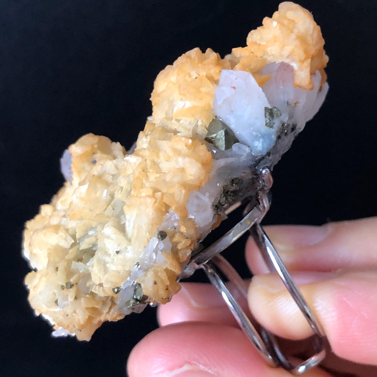 Raw Yellow Dolomite Chalcopyrite Quartz Ring, Huge Raw Stone Ring massive crystal ring, Large statement ring, oversized gemstone jewelry, Huge Cocktail ring, bold chunky irregular ring gift for men and women, raw mineral ring, silver-plated copper