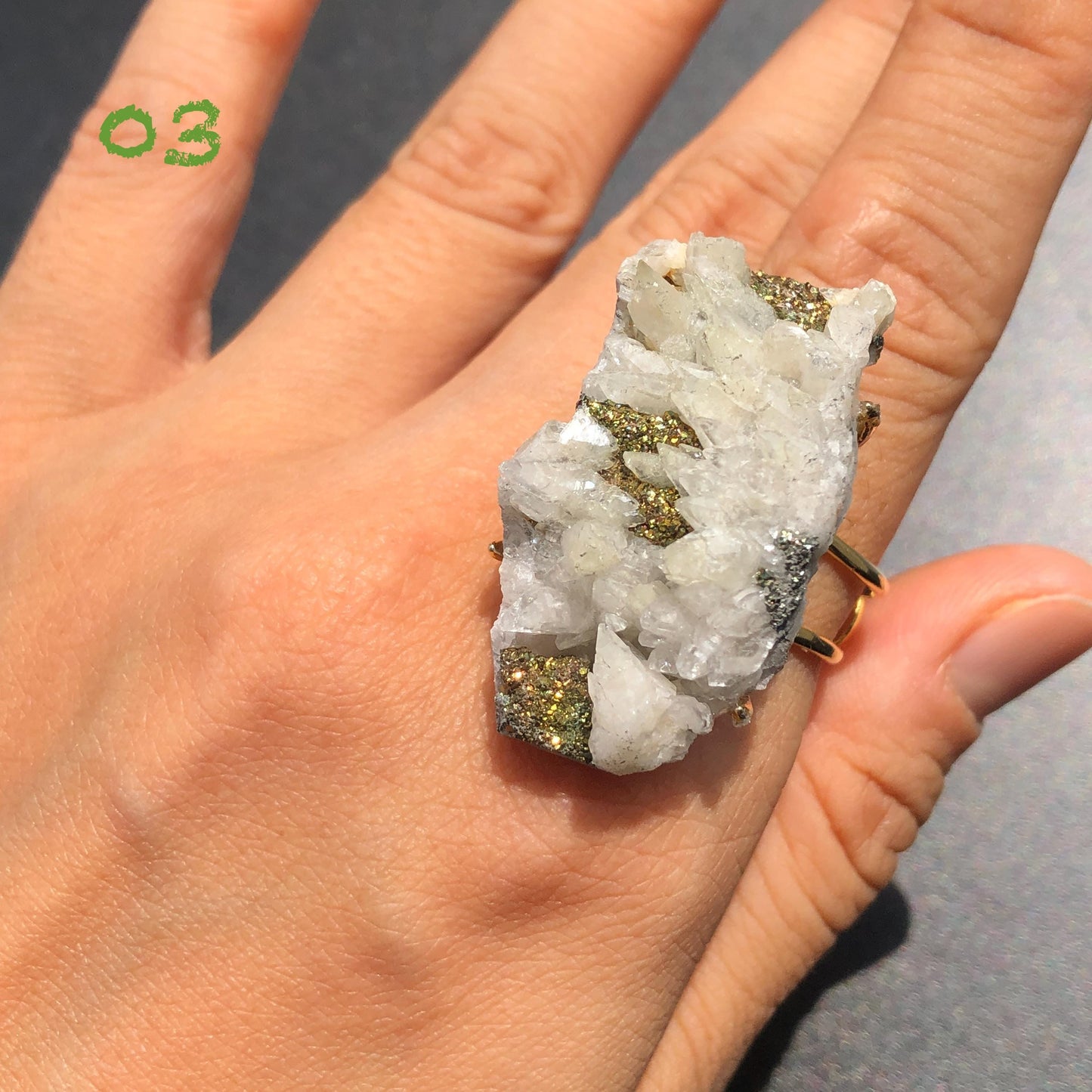 Raw Rainbow Pyrite & Calcite Ring, Raw Stone Ring, Sparky Big Raw Crystal Ring, Large Statement Ring men women, Chunky Irregular Stone Ring Gift, Huge Crystal Ring, birthstone ring, adjustable band ring, abundance stone ring, zodiac ring, extra large