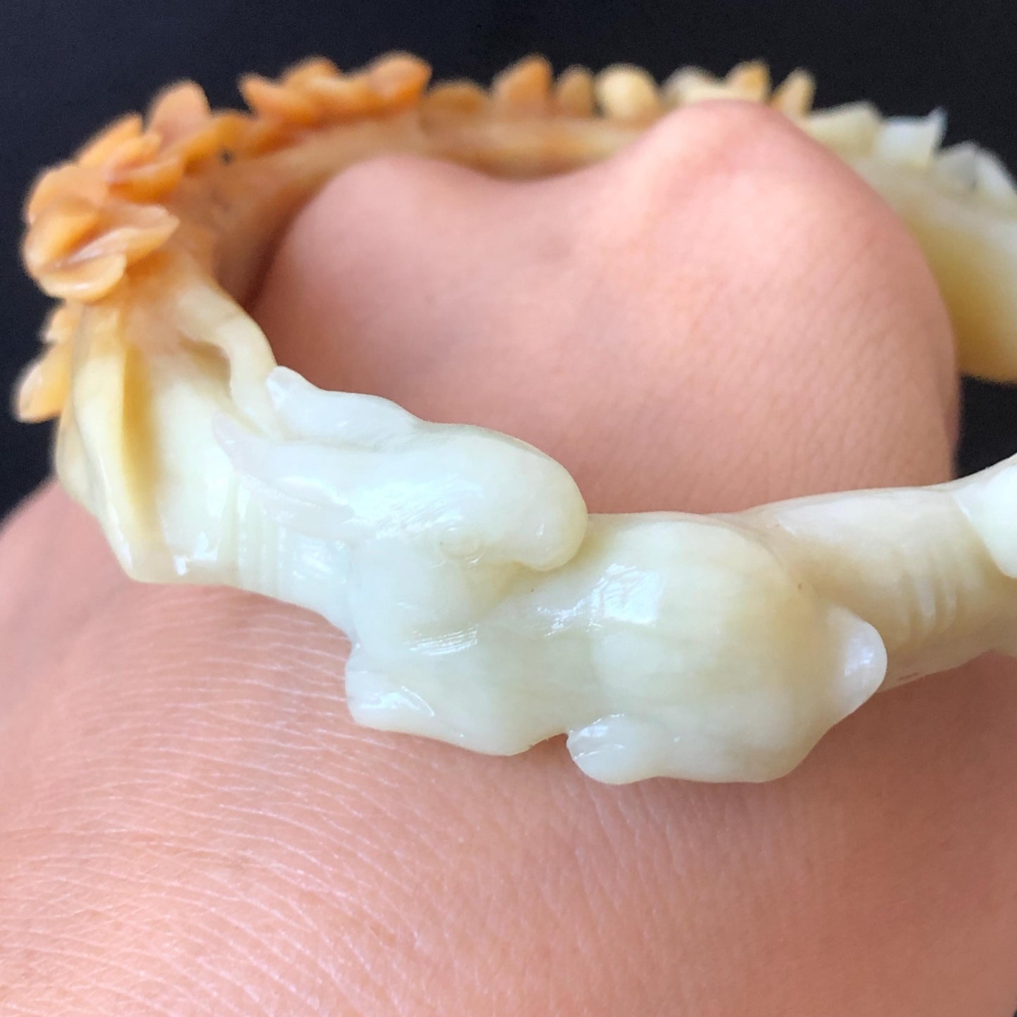 54.1mm Certificated Natural Xiu Jade Serpentine Hand Carved Moon Rabbit Bunny with flower bangle & pendant set | Accept Custom Size Order