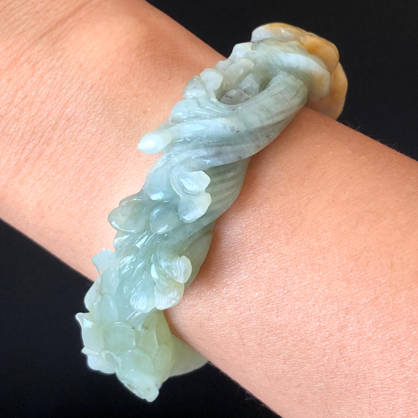 55.6mm Certificated Natural Xiu Jade Serpentine Hand Craved Dragon Bangle | Rise from Sea to Sky | Fire Ball | Accept Customized Order