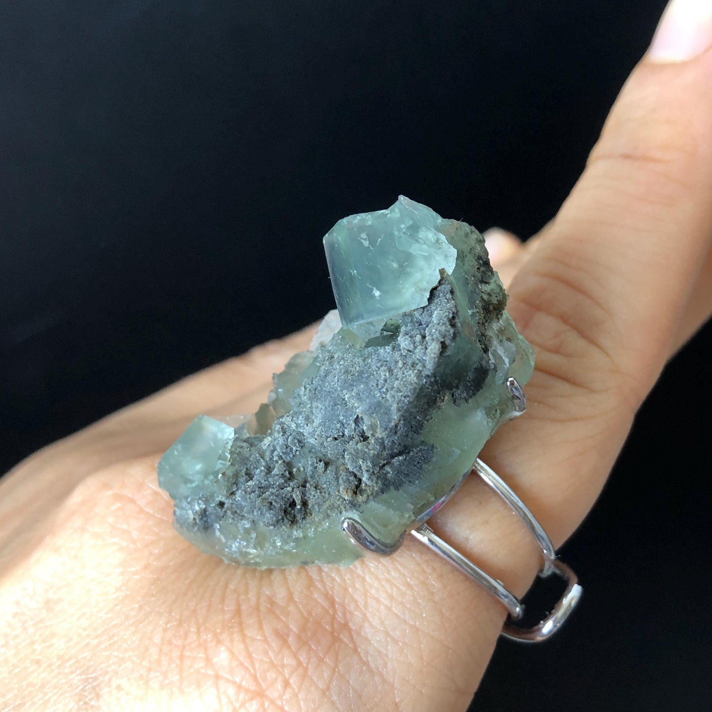 Raw Fluorite Ring, Big Raw Stone Ring Green, Large Raw Crystal Ring, Irregular Chunky Adjustable Statement Ring, Huge Cocktail Ring, birthstone gift for him and her, Ring for Men and Women, Third eye chakra stone ring, raw mineral ring, silver-plated