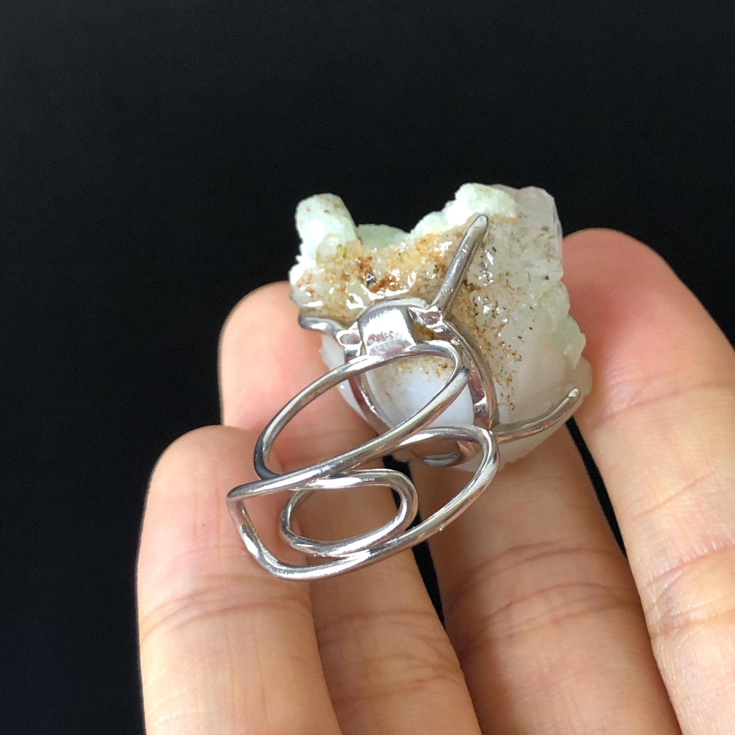 Natural Raw Prehnite Clear Quartz Cluster Ring, Green Raw Stone Ring Massive Crystal Ring, Large Statement Ring, Oversized Gemstone Jewelry
