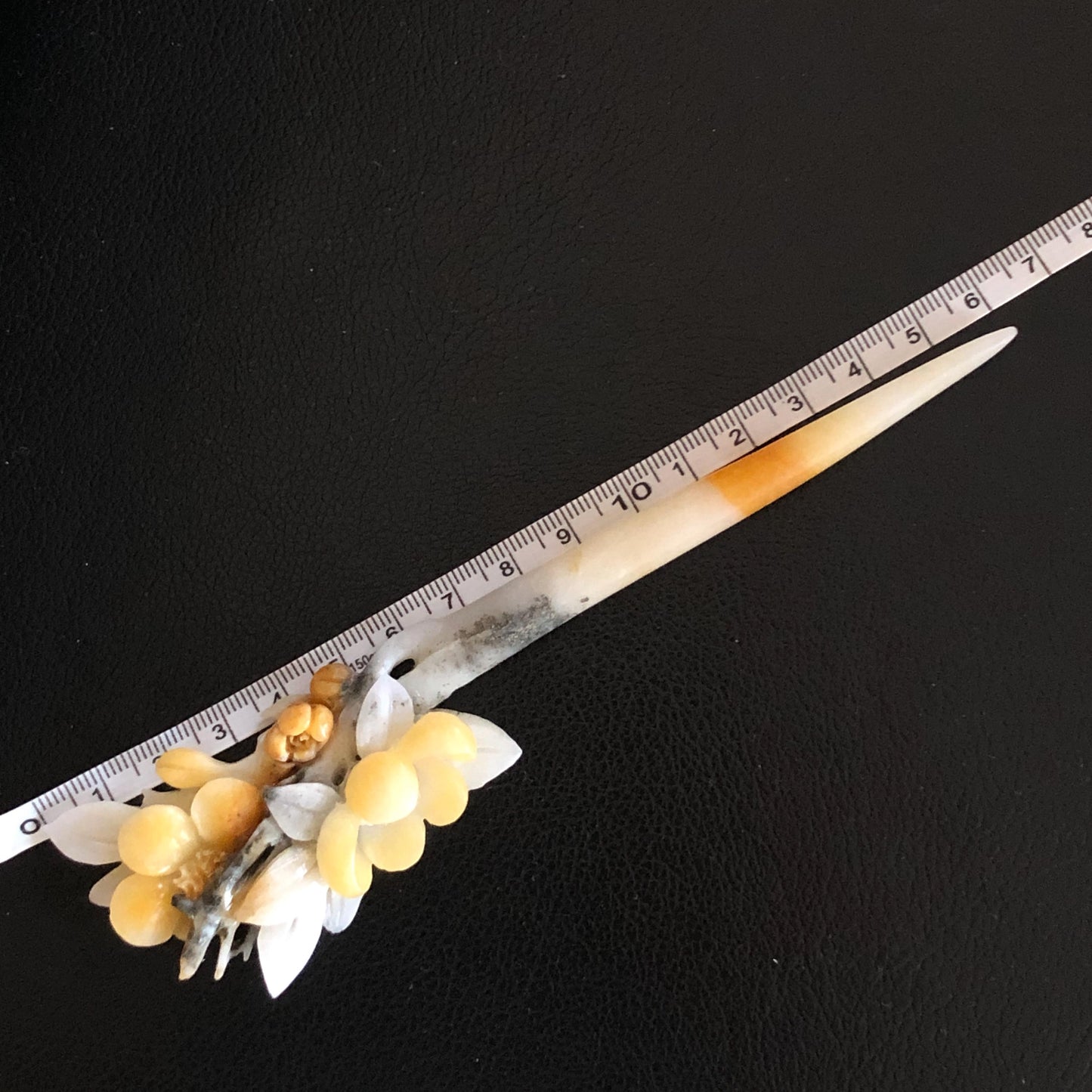 Certificate Natural Xiu Jade (Serpentine) Hand Carved Peach Blossom Flower Hair Pin | Hair Stick | Yellow White Black | Asian Vintage Style