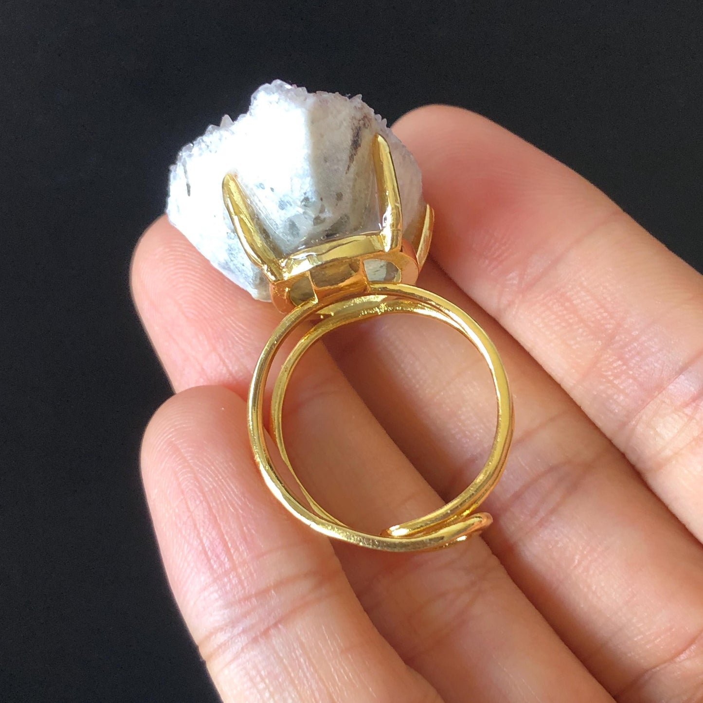 Raw Calcite & Pink Quartz Ring | Raw Stone Ring | Rough Crystal Ring | Healing, Communication Stone | Adjustable Statement Ring | Birthstone