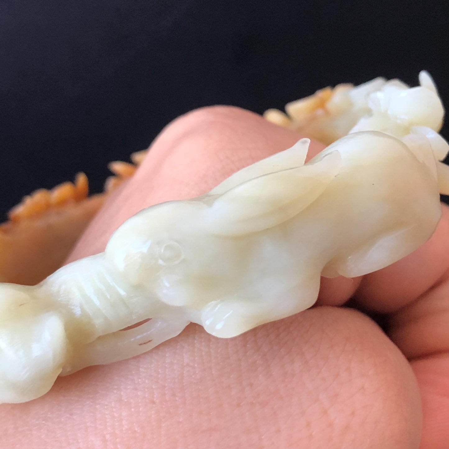 54.1mm Certificated Natural Xiu Jade Serpentine Hand Carved Moon Rabbit Bunny with flower bangle & pendant set | Accept Custom Size Order