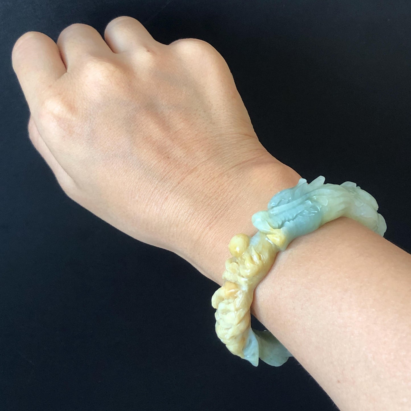 55.6mm Certificated Natural Xiu Jade Serpentine Hand Craved Dragon Bangle | Rise from Sea to Sky | Fire Ball | Accept Customized Order
