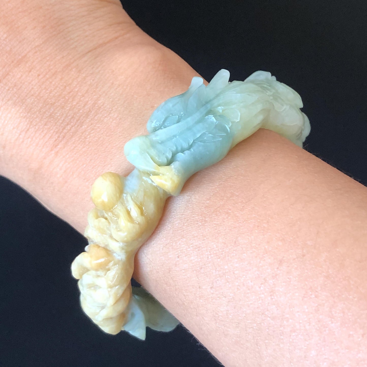 55.6mm Certificated Natural Xiu Jade Serpentine Hand Craved Dragon Bangle | Rise from Sea to Sky | Fire Ball | Accept Customized Order