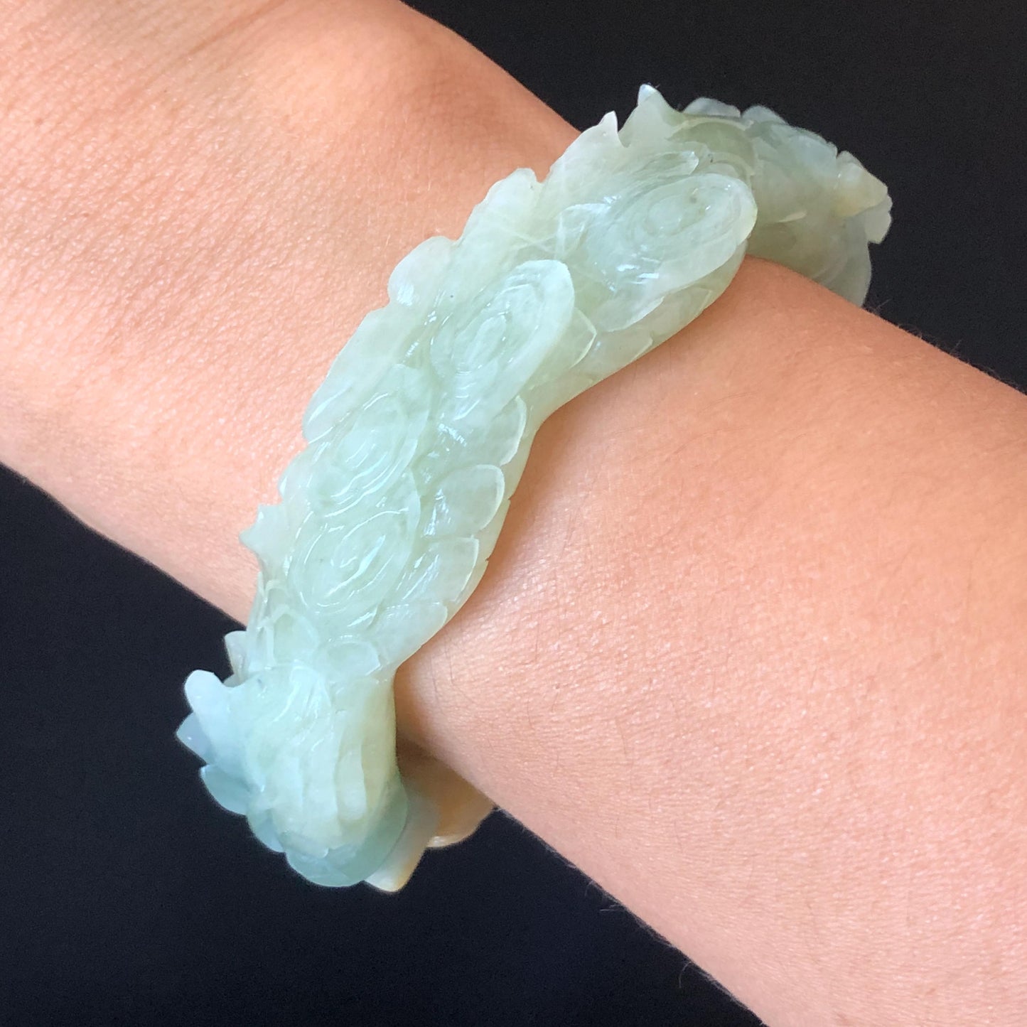55.6mm Certificated Natural Xiu Jade Serpentine Hand Craved Dragon Bangle | Rise from Sea to Sky | Fire Ball | Accept Customized Order