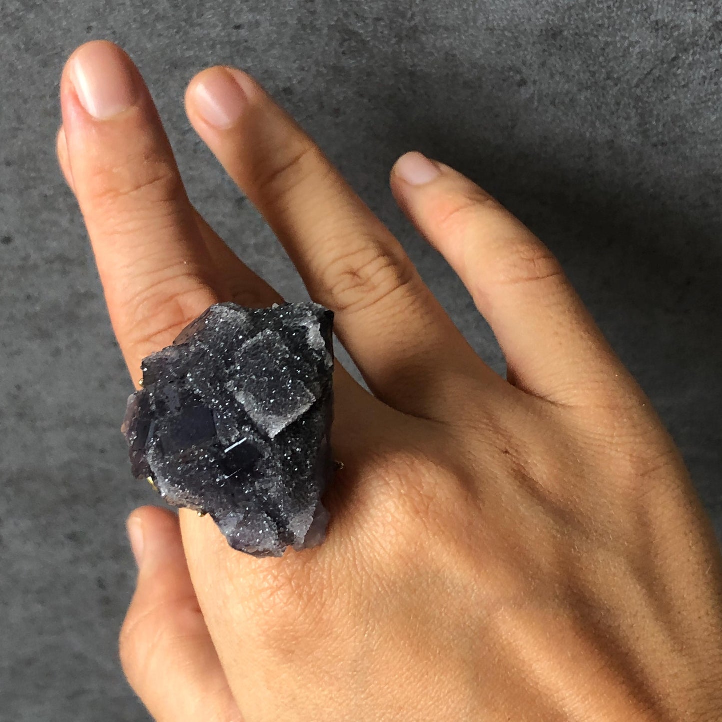 Raw Fluorite Ring, Deep Purple Cube, Sparky Large Raw Stone Ring Big Crystal Ring, Chunky Irregular ring gift, Huge Statement Ring, large cocktail ring, adjustable band ring, raw mineral ring, purple crystal gemstone, birthstone gift man women