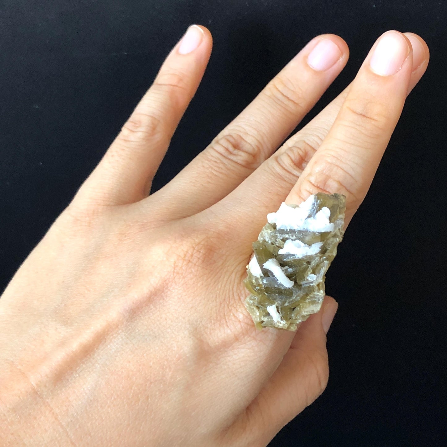 Raw Siderite Dolomite Ring, Raw Green White Crystal Big Raw Stone Ring, Large Statement Ring, Chunky Irregular Ring Gift, Raw Minerals Ring, adjustable band ring, gold plated copper ring, raw rock, birthstone ring, huge cocktail ring for men women