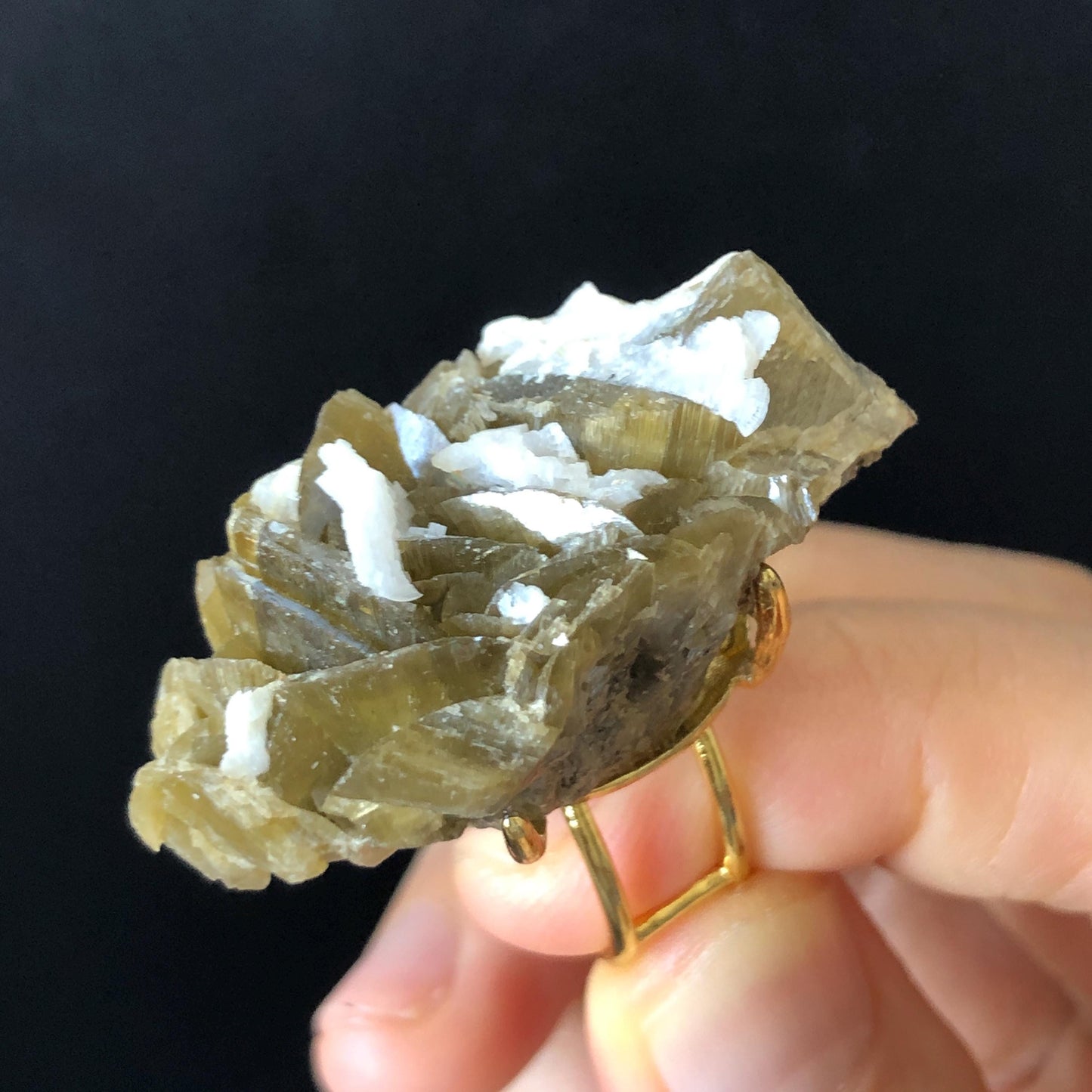 Raw Siderite Dolomite Ring, Raw Green White Crystal Big Raw Stone Ring, Large Statement Ring, Chunky Irregular Ring Gift, Raw Minerals Ring, adjustable band ring, gold plated copper ring, raw rock, birthstone ring, huge cocktail ring for men women