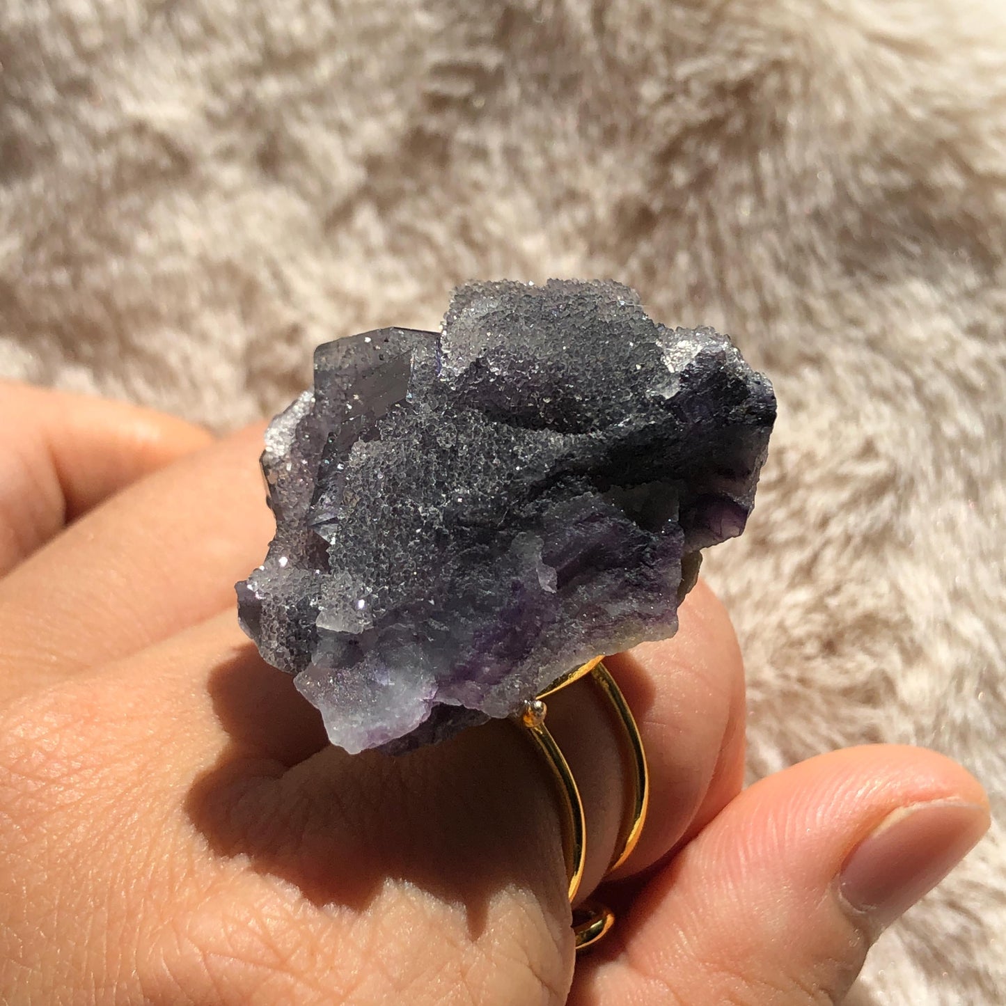 Raw Fluorite Ring, Deep Purple Cube, Sparky Large Raw Stone Ring Big Crystal Ring, Chunky Irregular ring gift, Huge Statement Ring, large cocktail ring, adjustable band ring, raw mineral ring, purple crystal gemstone, birthstone gift man women